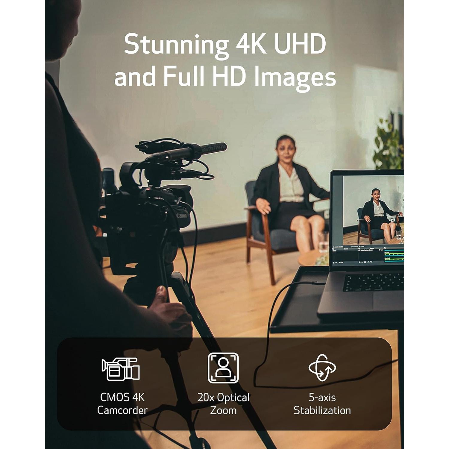 Cámara de video profesional Canon XA60 4K UHD con lente 20x