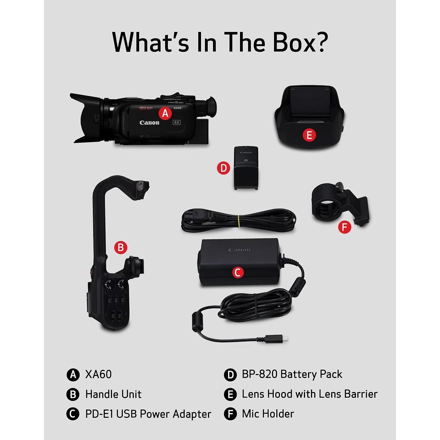 Cámara de video profesional Canon XA60 4K UHD con lente 20x