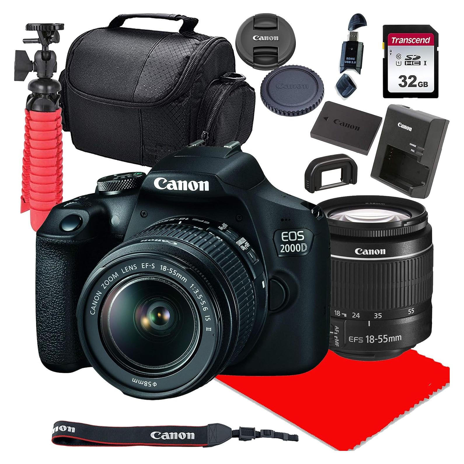 Canon EOS 2000D / Rebel T7 DSLR Camera w/ 18-55mm F/3.5-5.6 is II Lens + 32GB SD Card + More (Renewed)