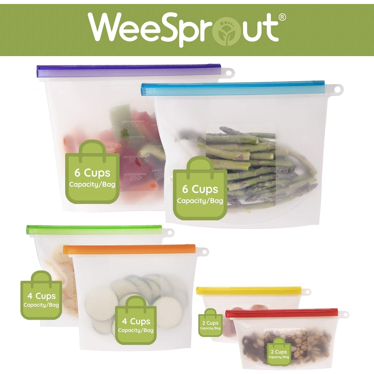 Bolsas de Almacenamiento de Alimentos WeeSprout - Set de 6 Silicona