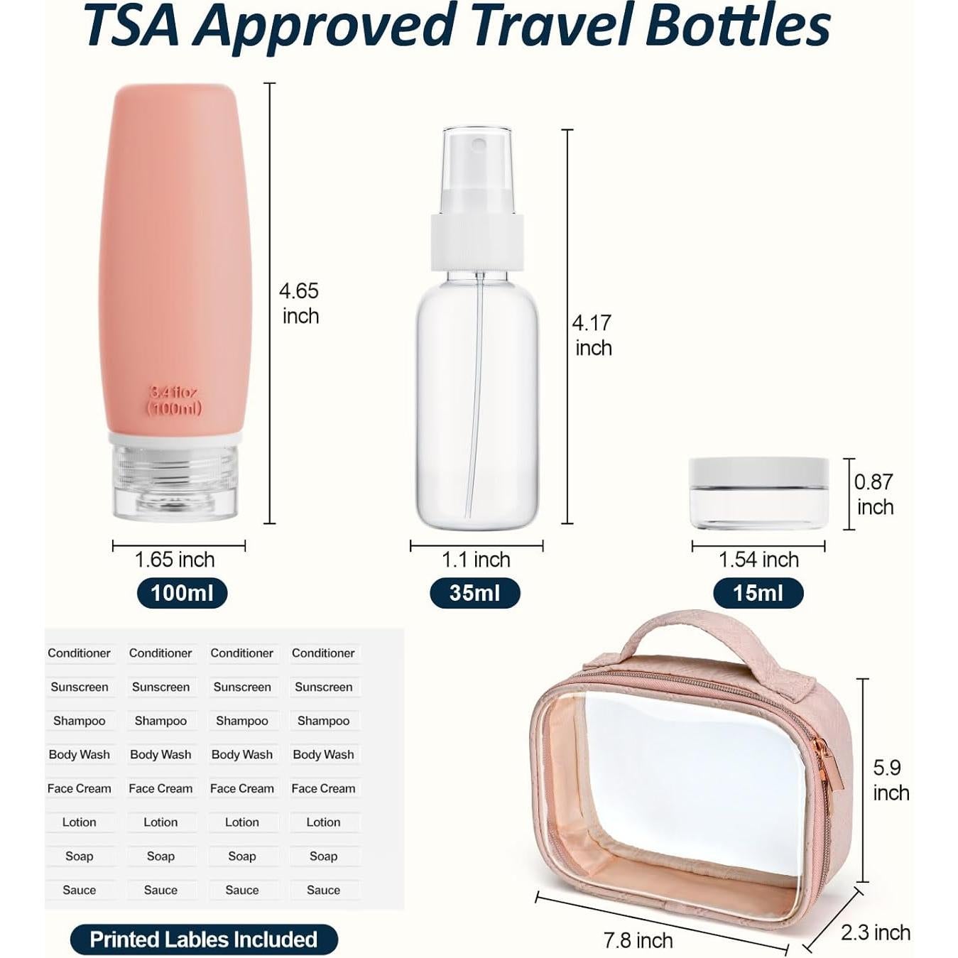 Bolsa de Aseo Packism Aprobada por TSA con 8 Botellas 100ml