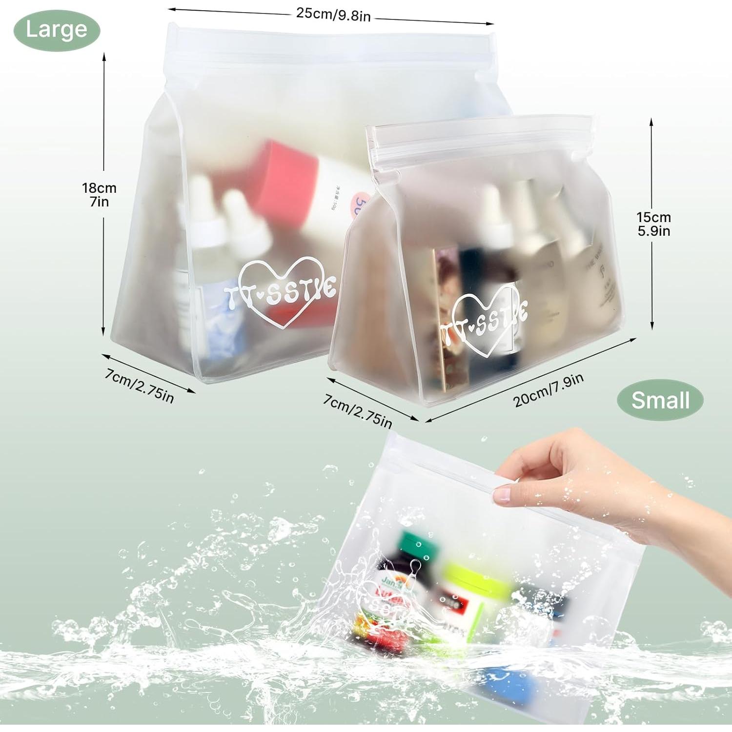 Paquete de 8 bolsas de tocador TSA PEVA reutilizables 20.1x24.9cm