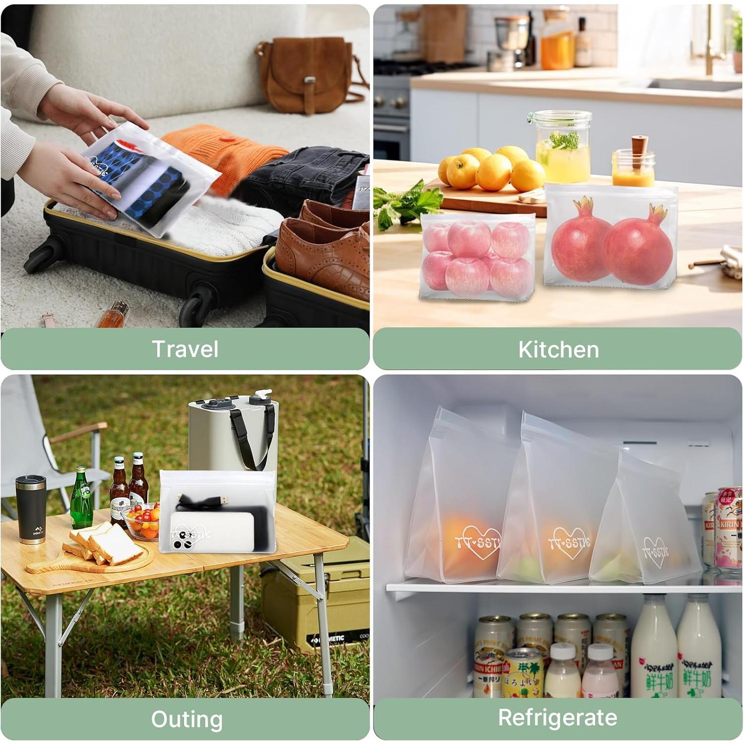 Paquete de 8 bolsas de tocador TSA PEVA reutilizables 20.1x24.9cm