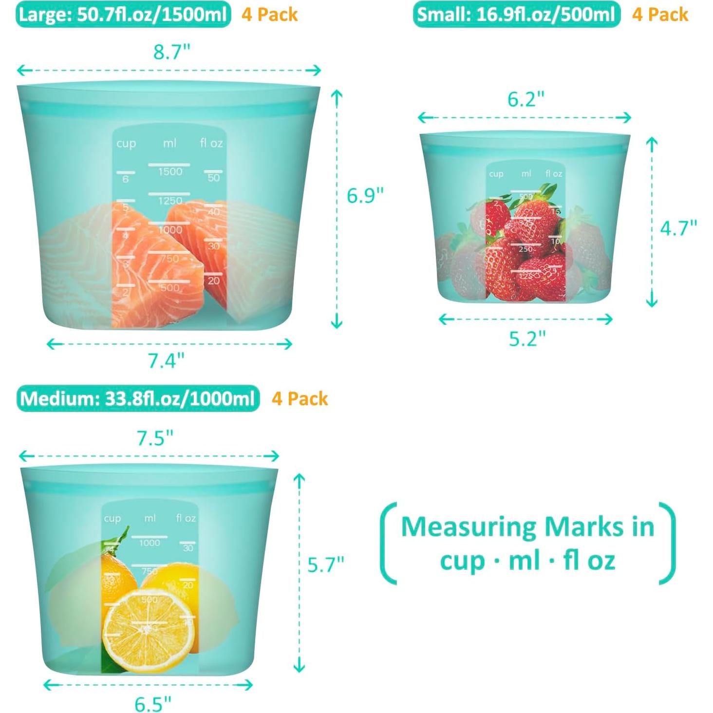 Bolsas de Almacenamiento de Comida Annaklin 100% Silicona 8 Piezas