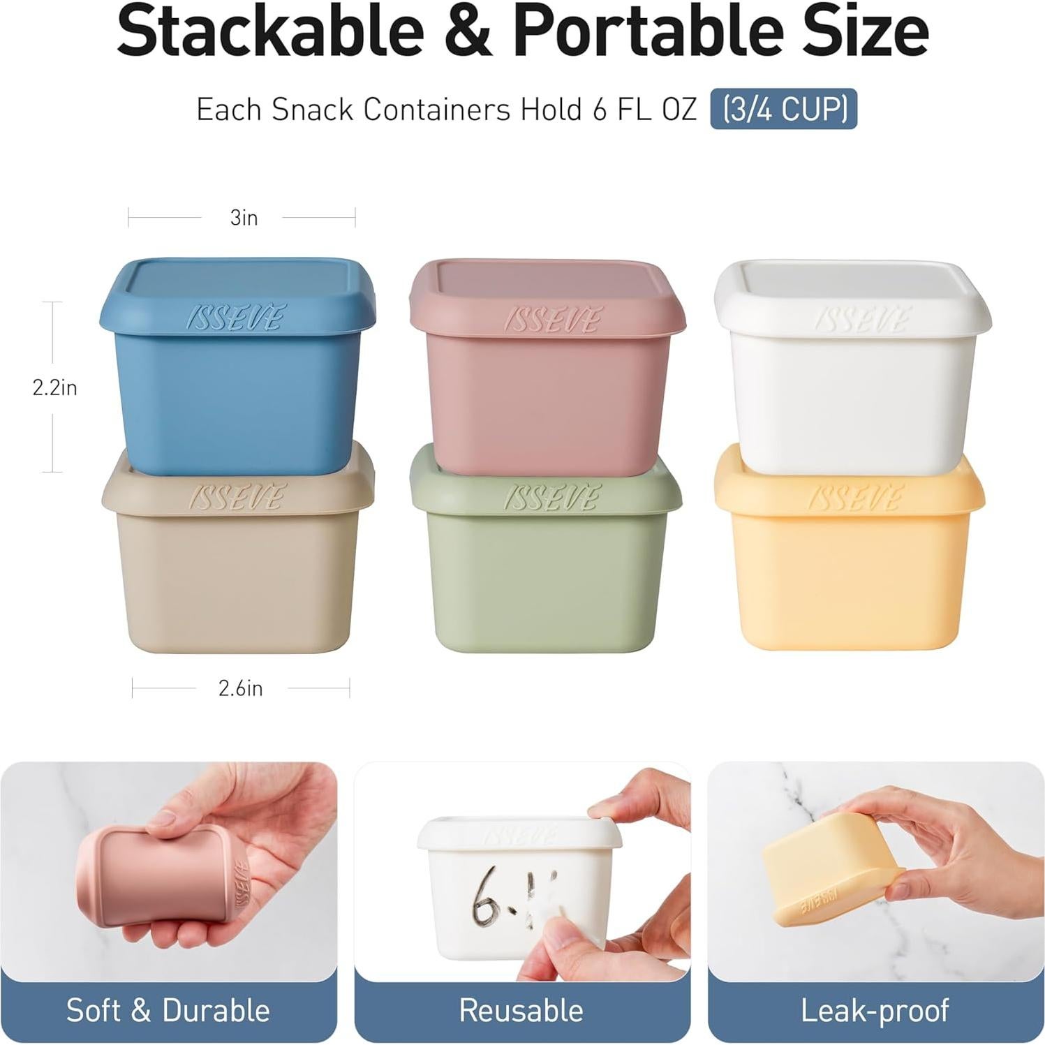 ISSEVE 6 Pack Contenedores de Snack Silicona 177ml para Niños