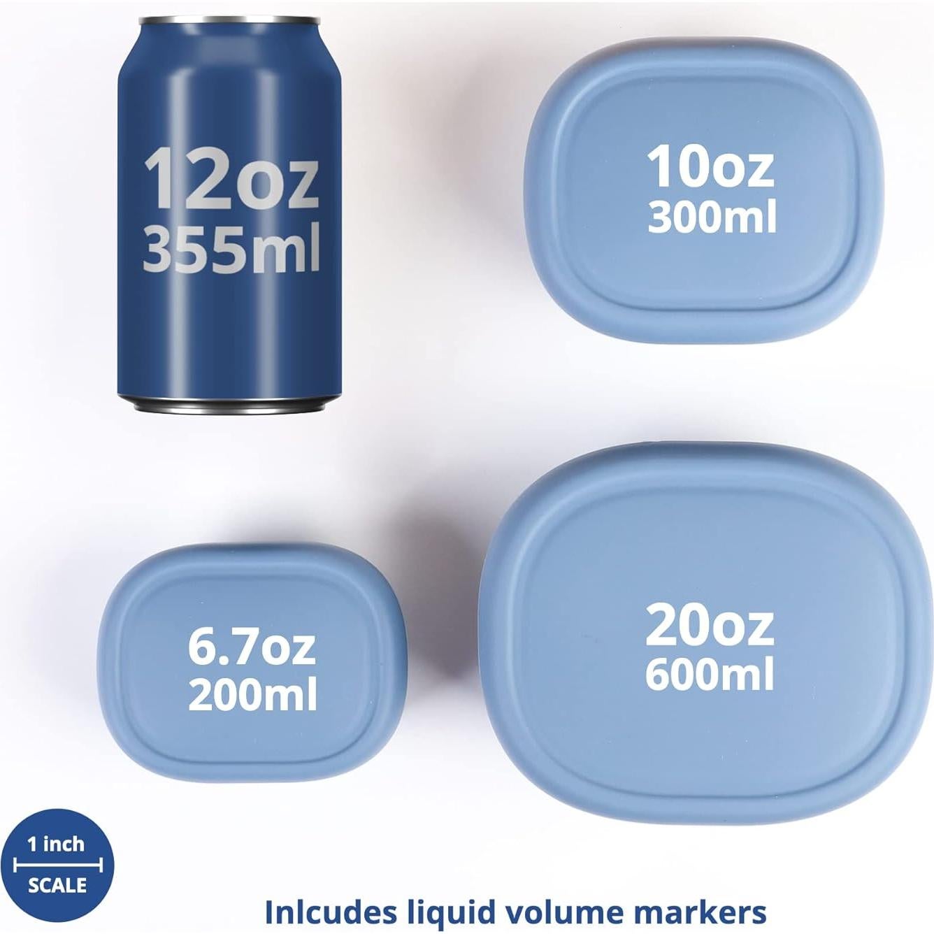 Juego de 3 Contenedores de Silicona Blue Ginkgo - 200ml, 300ml, 600ml