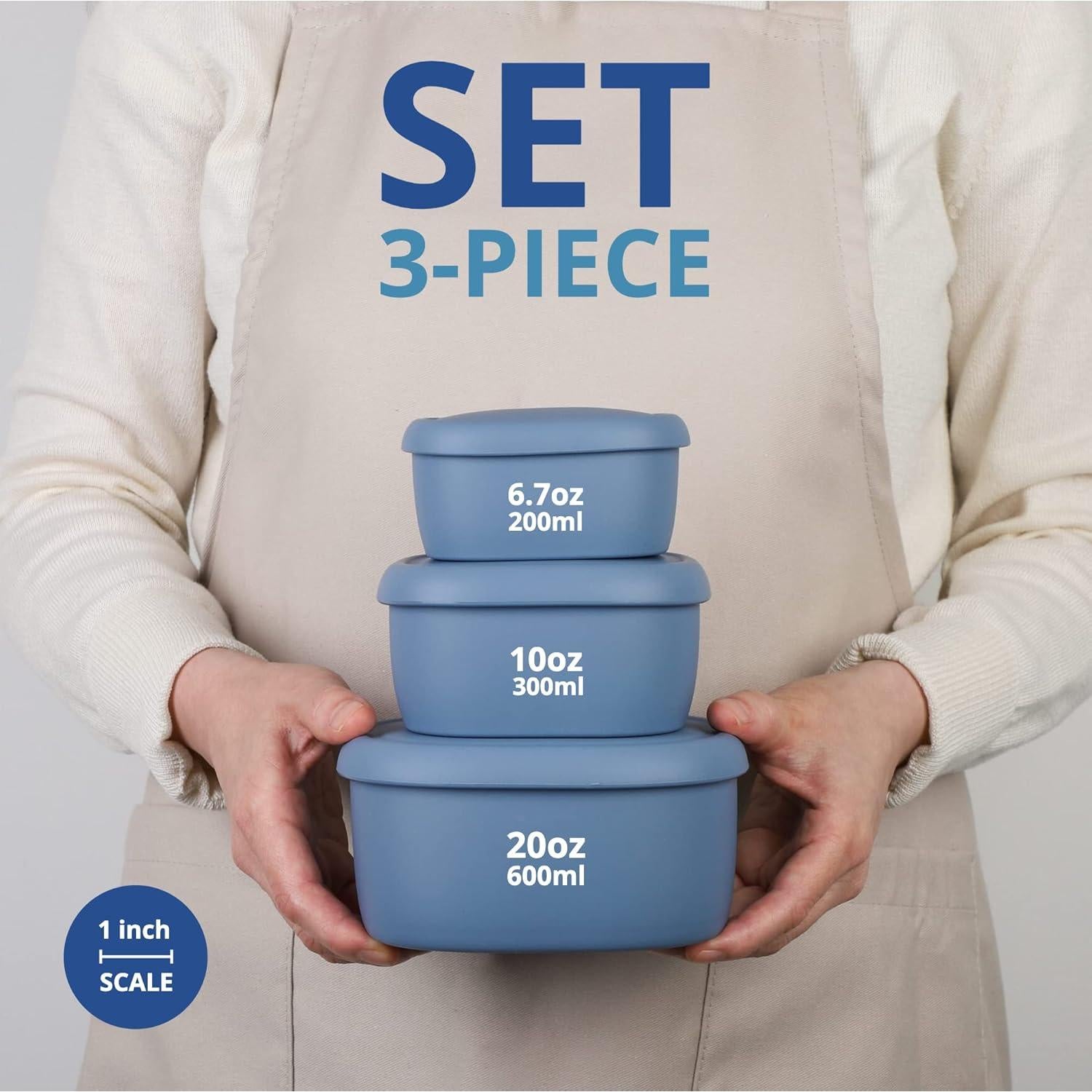 Juego de 3 Contenedores de Silicona Blue Ginkgo - 200ml, 300ml, 600ml