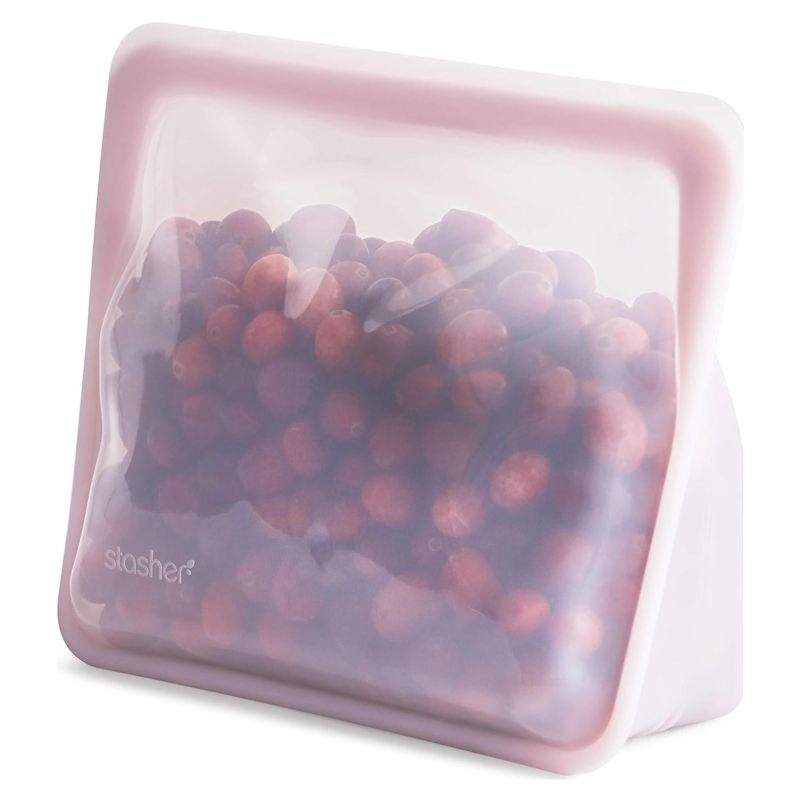 Stasher Platinum Silicone Food Grade Reusable Storage Bag, Rose Quartz (Stand-Up Mid) | Reduce Single-Use Plastic | Cook, Store, Sous Vide, or Freeze | Leakproof, Dishwasher-Safe, Eco-friendly | 56 Oz