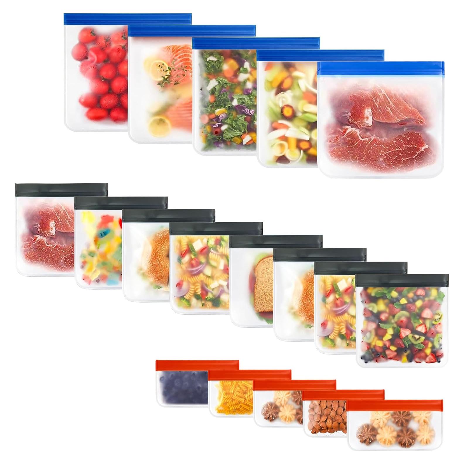 Paquete de 18 Bolsas de Almacenamiento Reutilizables PEVA