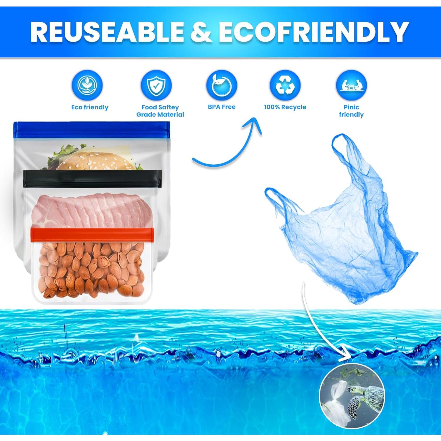 Paquete de 18 Bolsas de Almacenamiento Reutilizables PEVA