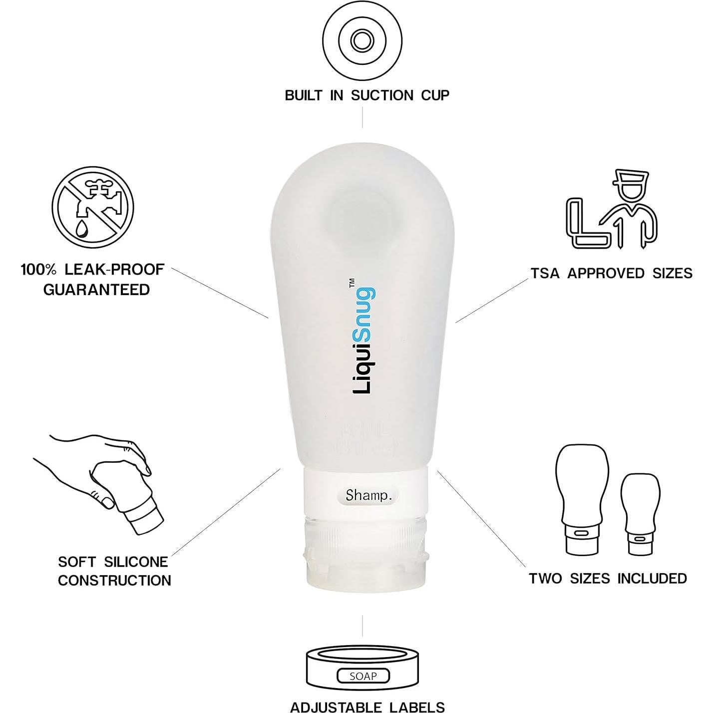 Botellas de Viaje Silicona LiquiSnugs 100% a Prueba de Fugas