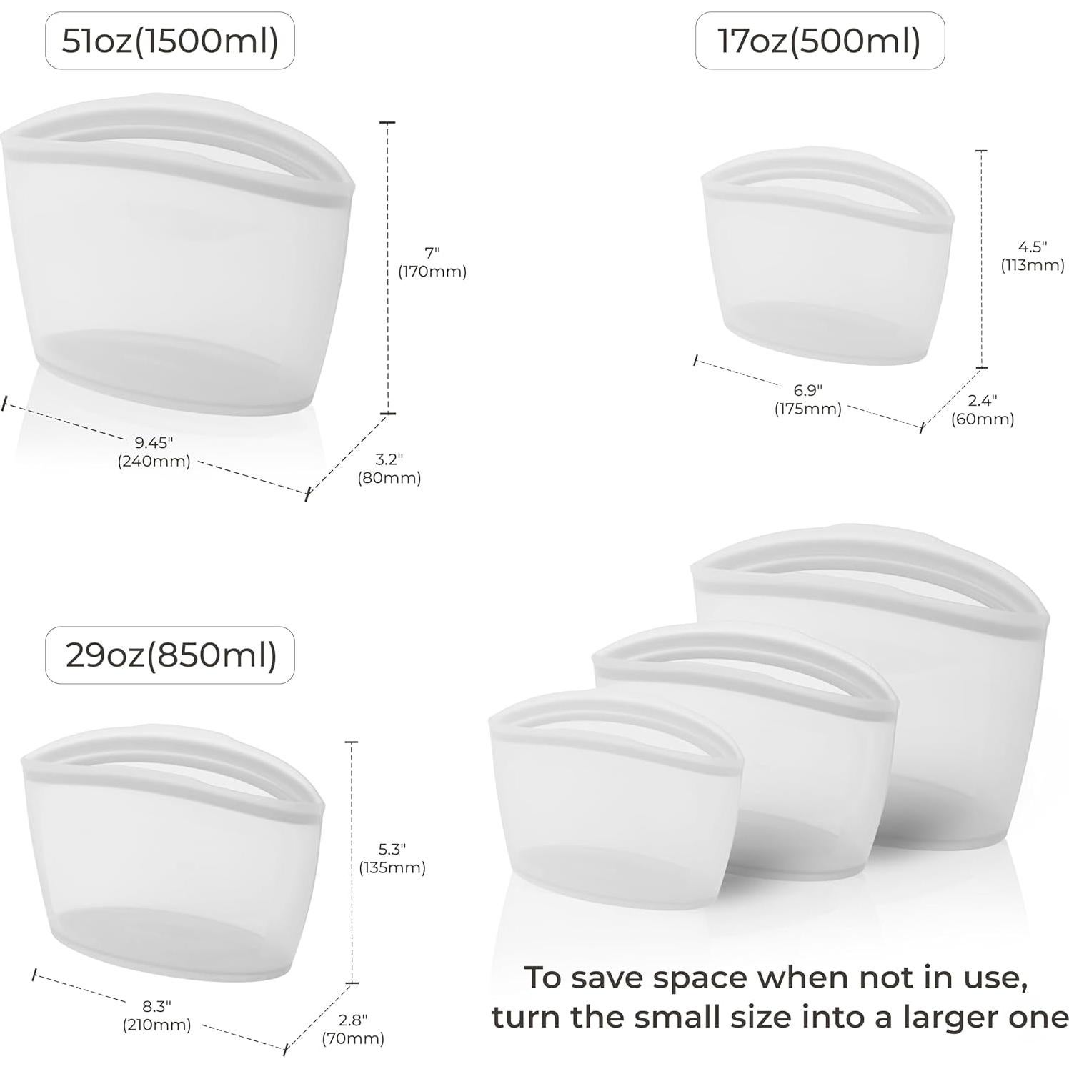 Bolsa de Almacenamiento de Silicona Firgi 3 Set Blanca 2.77kg