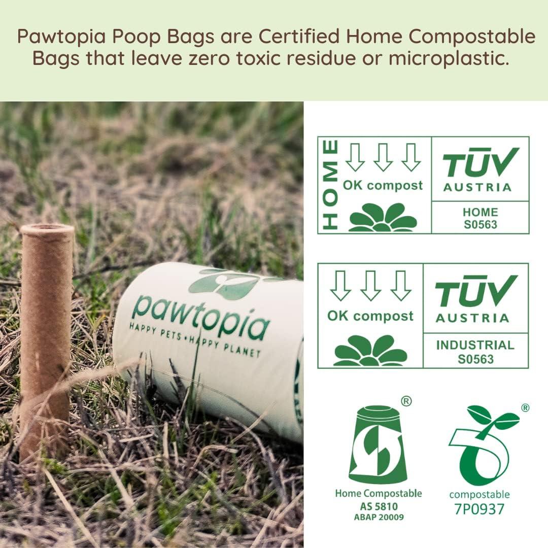 Bolsas de Poop Compostables Pawtopia 120 Unidades + Portabolsas