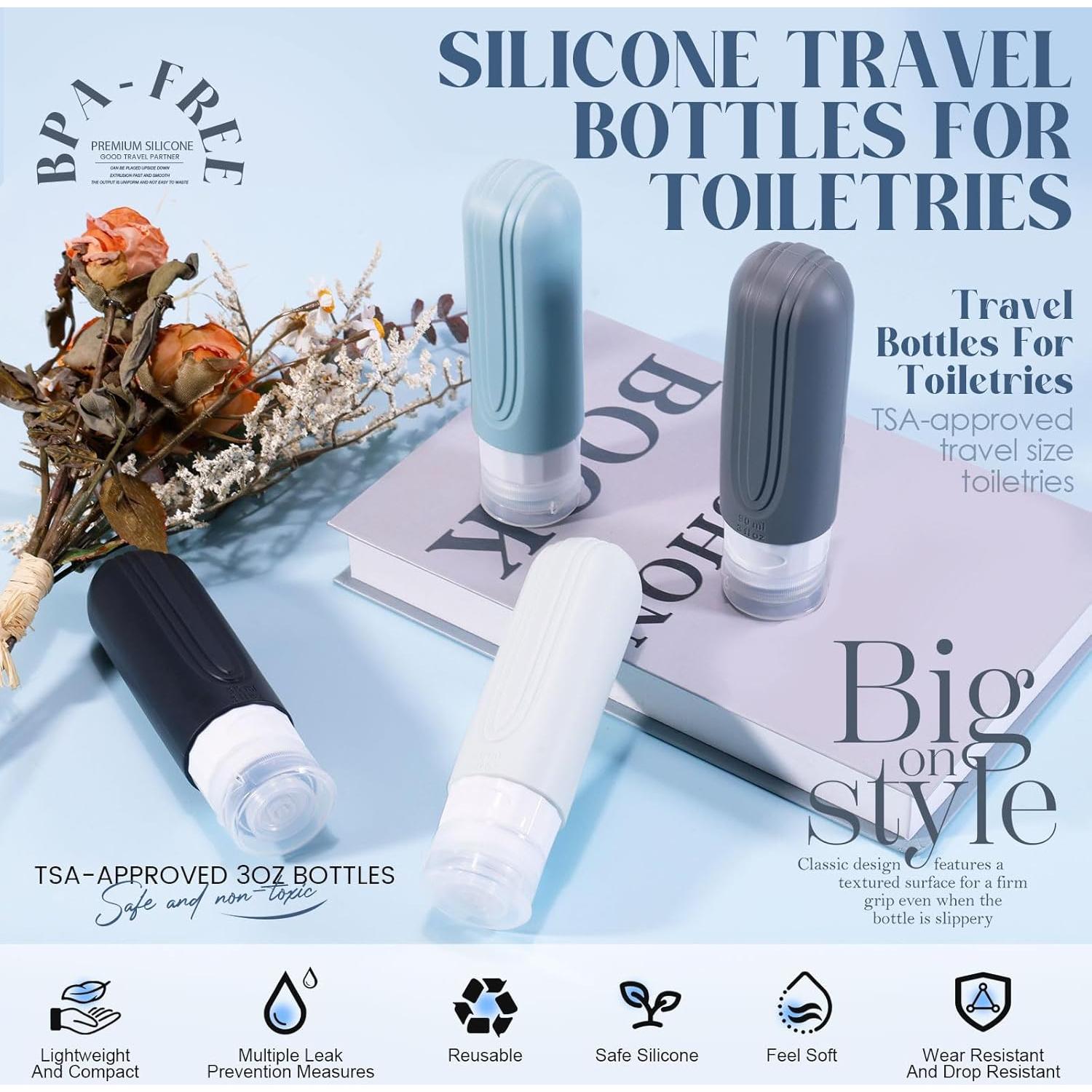 Botellas de Viaje YIIMER 3oz Silicona Aprobadas por TSA Gris