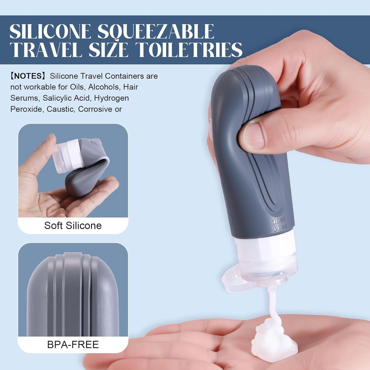 Botellas de Viaje YIIMER 3oz Silicona Aprobadas por TSA Gris