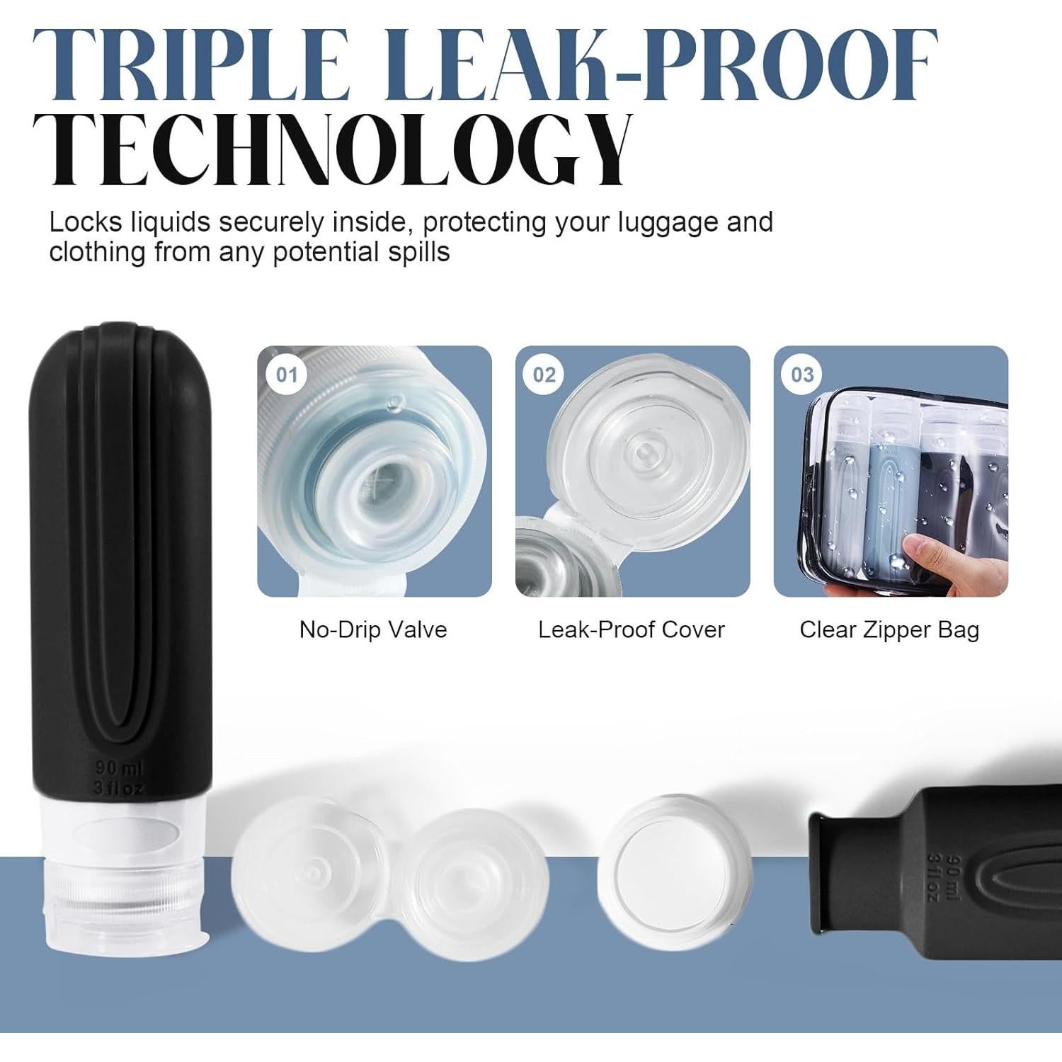 Botellas de Viaje YIIMER 3oz Silicona Aprobadas por TSA Gris