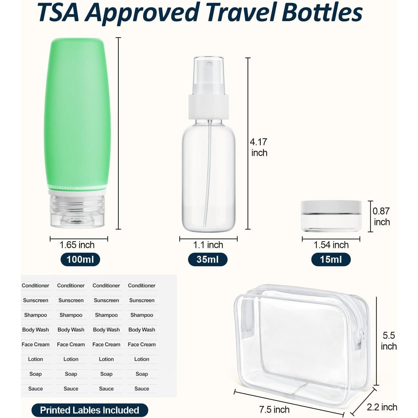 Bolsa de Aseo TSA PACKISM con 8 Botellas Silicona 100ml