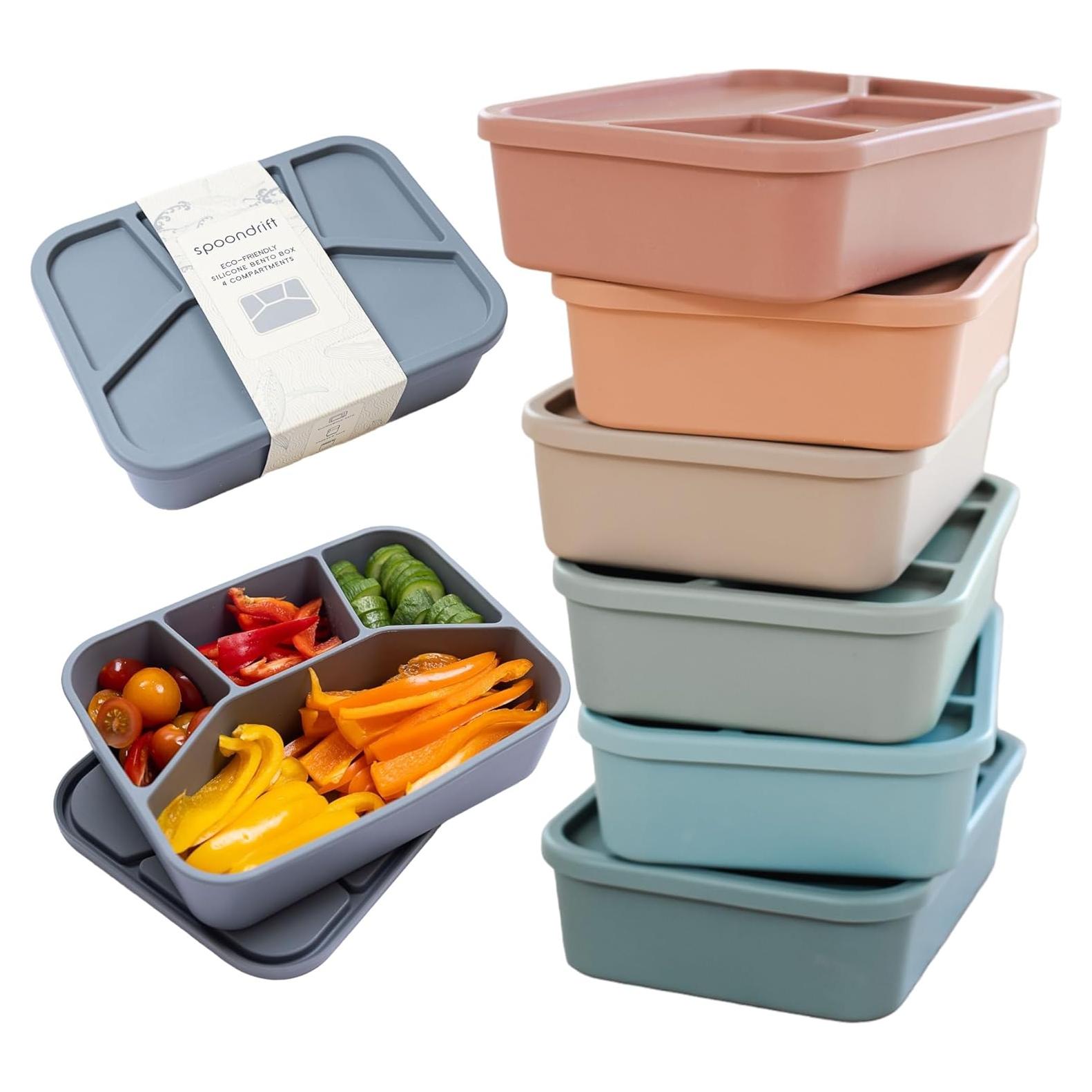 Caja Bento de Silicona Spoondrift 4 Compartimentos Gris Claro