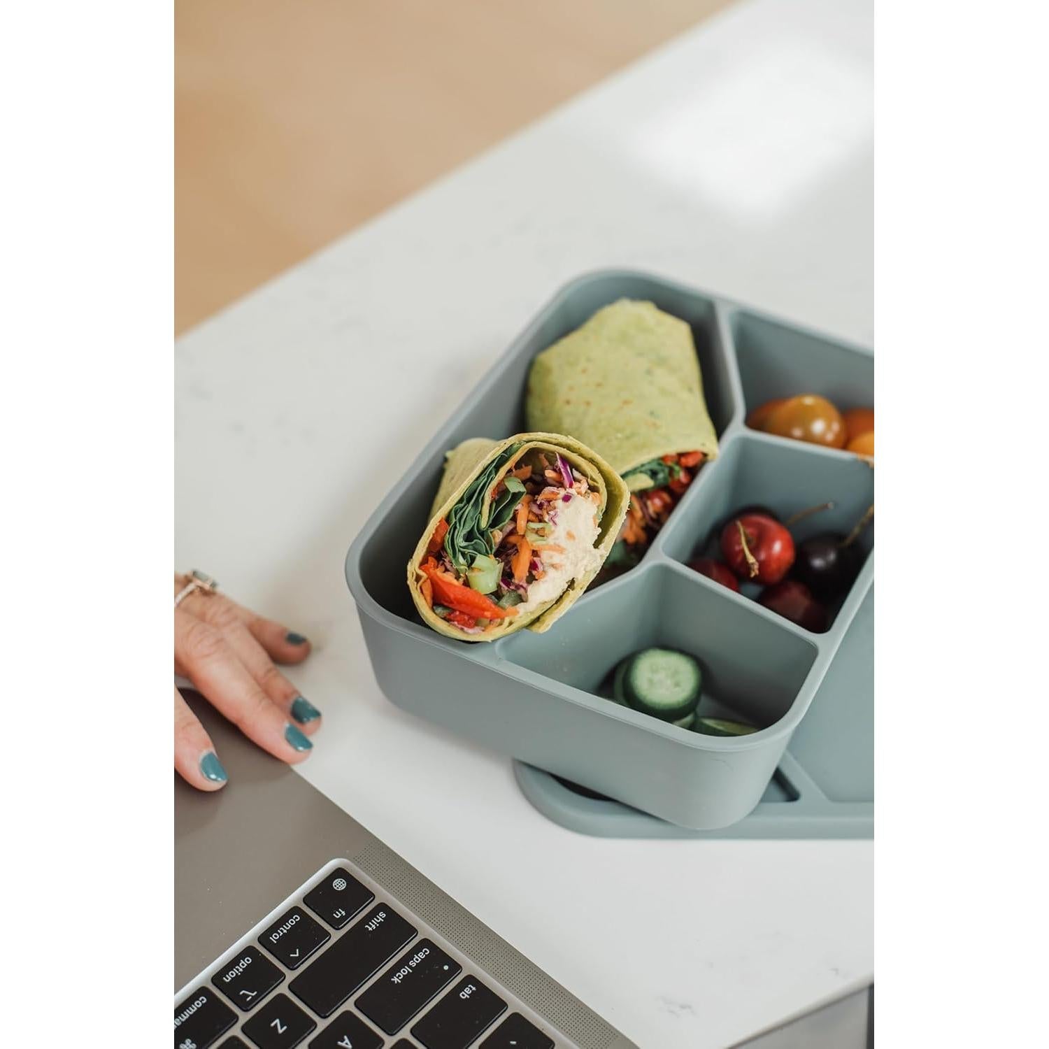 Caja Bento de Silicona Spoondrift 4 Compartimentos Gris Claro