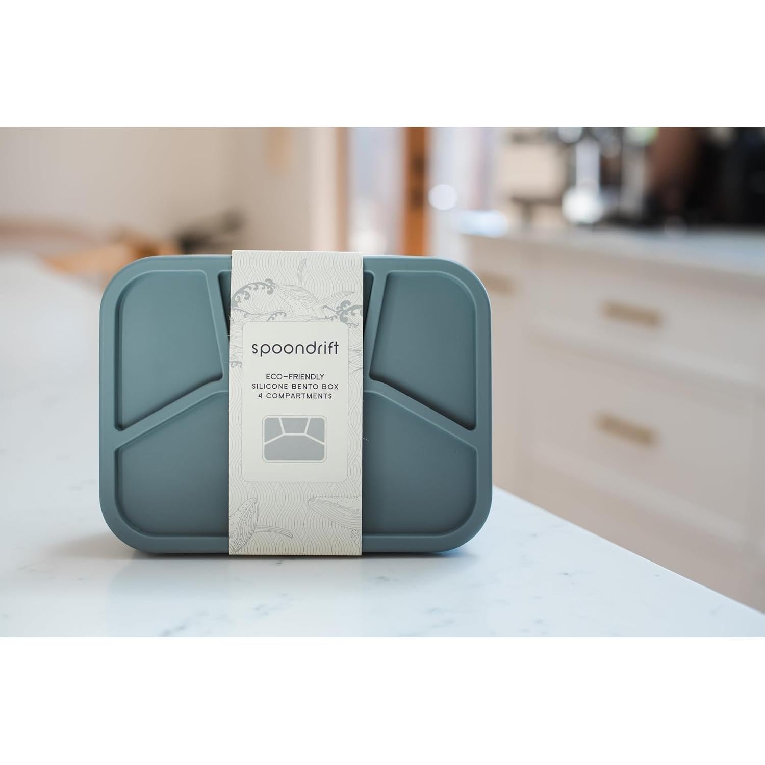 Caja Bento de Silicona Spoondrift 4 Compartimentos Gris Claro