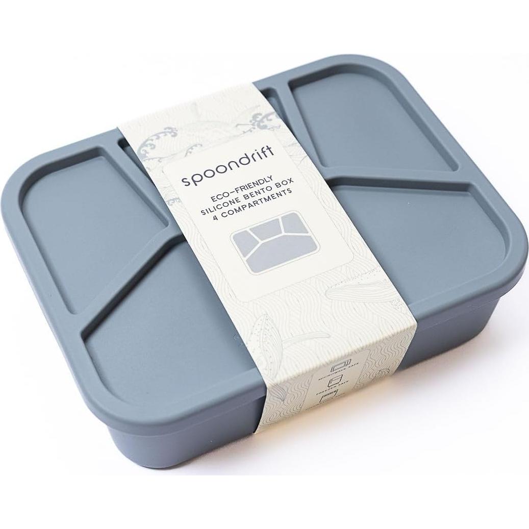 Caja Bento de Silicona Spoondrift 4 Compartimentos Gris Claro