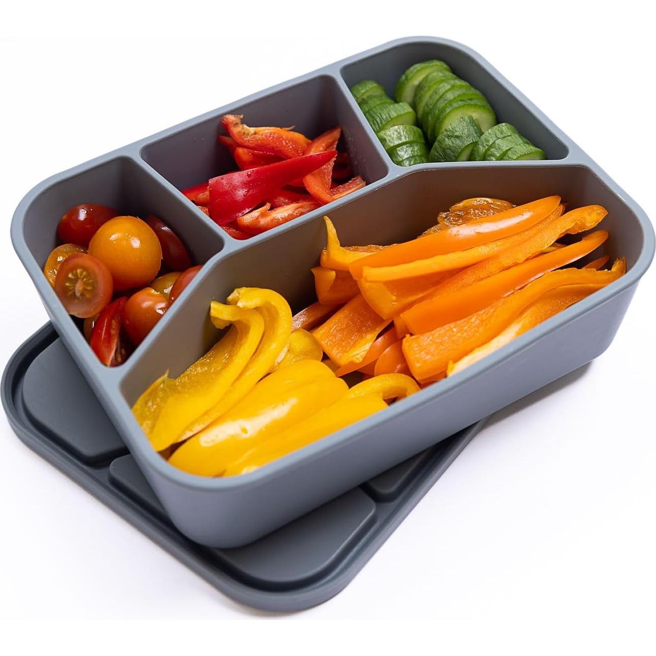 Caja Bento de Silicona Spoondrift 4 Compartimentos Gris Claro