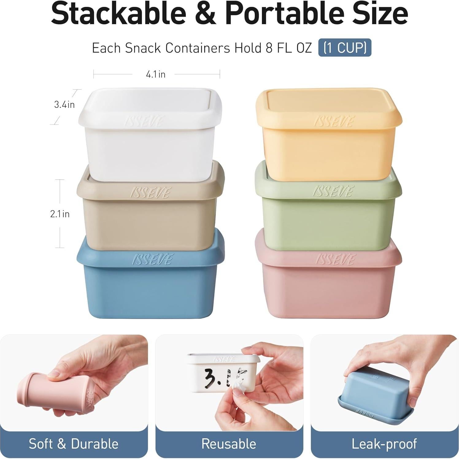 Contenedores de Silicona ISSEVE 8oz Reutilizables para Snacks