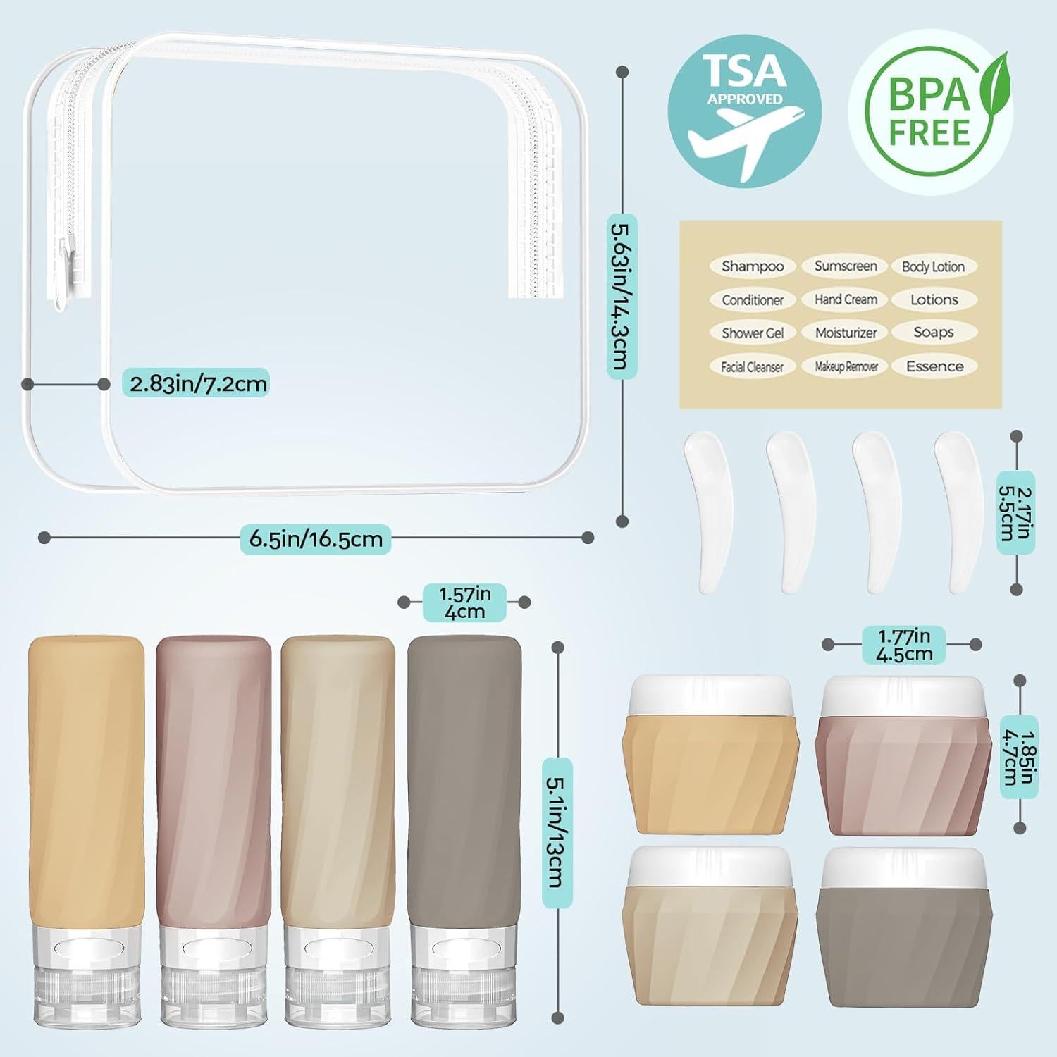 Set de 14 Botellas de Viaje Silevoler Silicona Aprobadas TSA