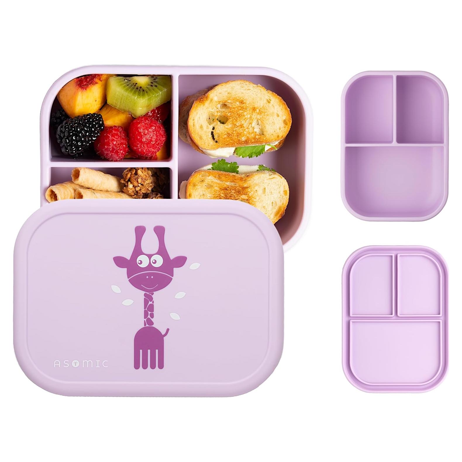 Caja de Almuerzo de Silicona ASOMIC 800ml 3 Compartimentos Lavanda