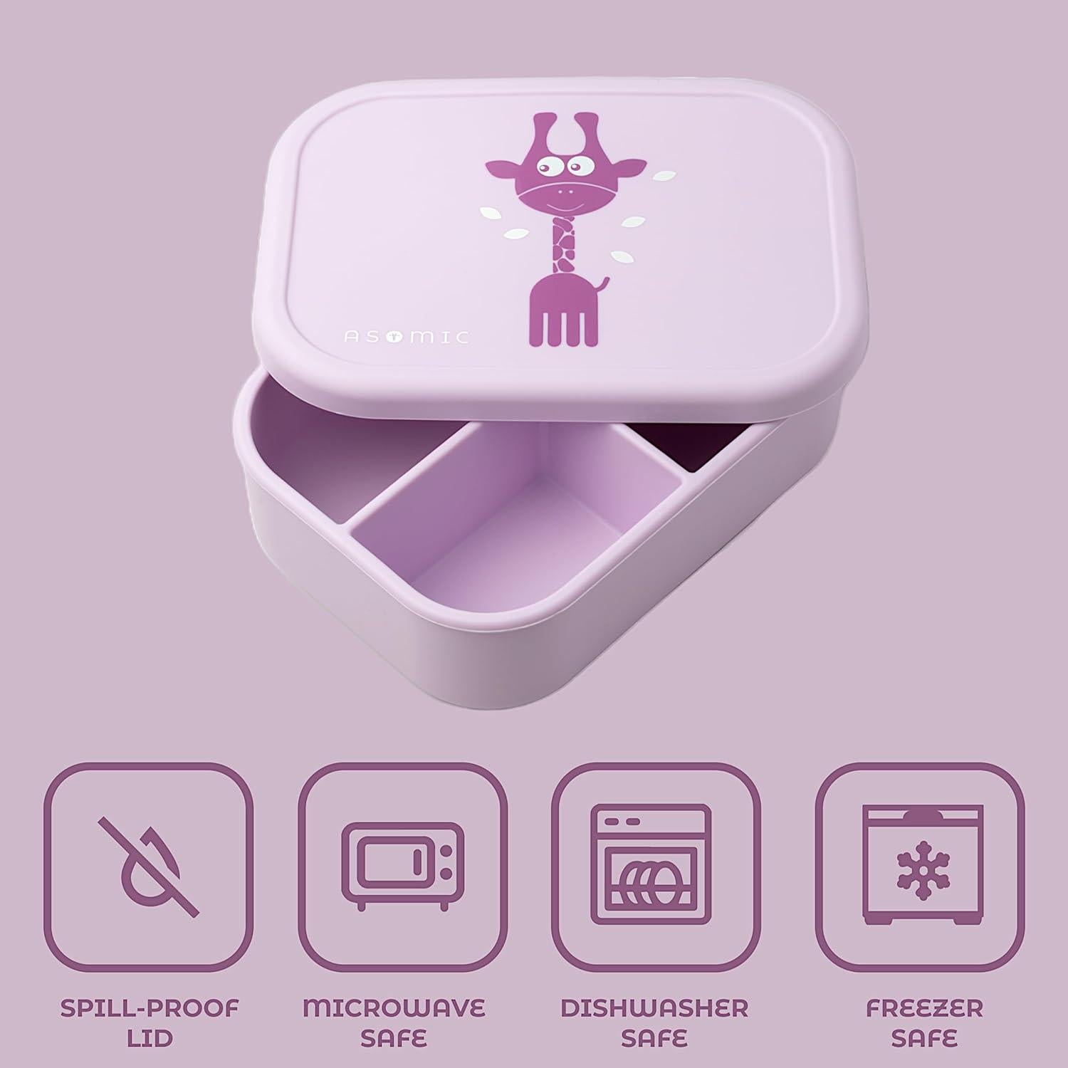 Caja de Almuerzo de Silicona ASOMIC 800ml 3 Compartimentos Lavanda