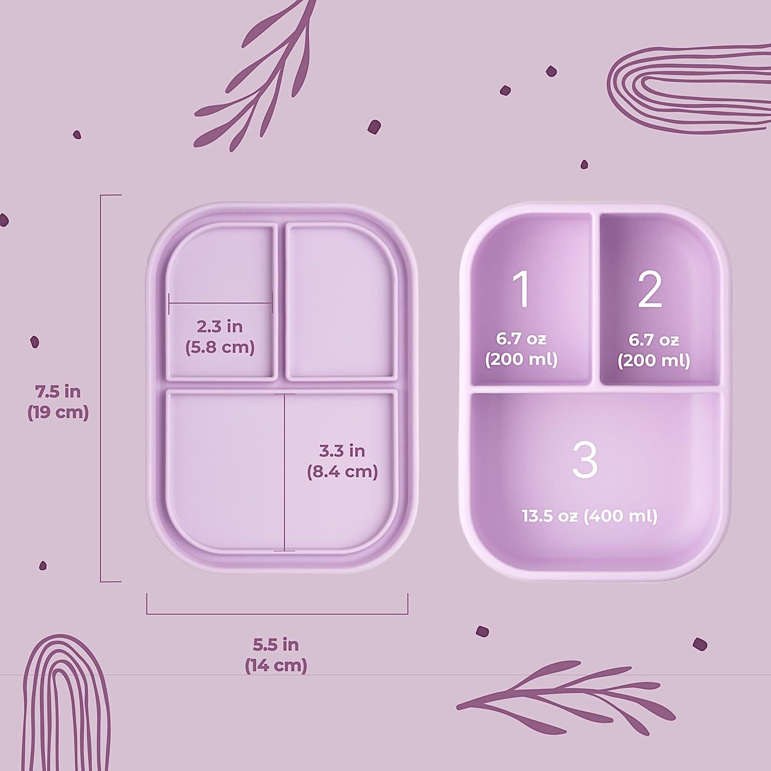 Caja de Almuerzo de Silicona ASOMIC 800ml 3 Compartimentos Lavanda