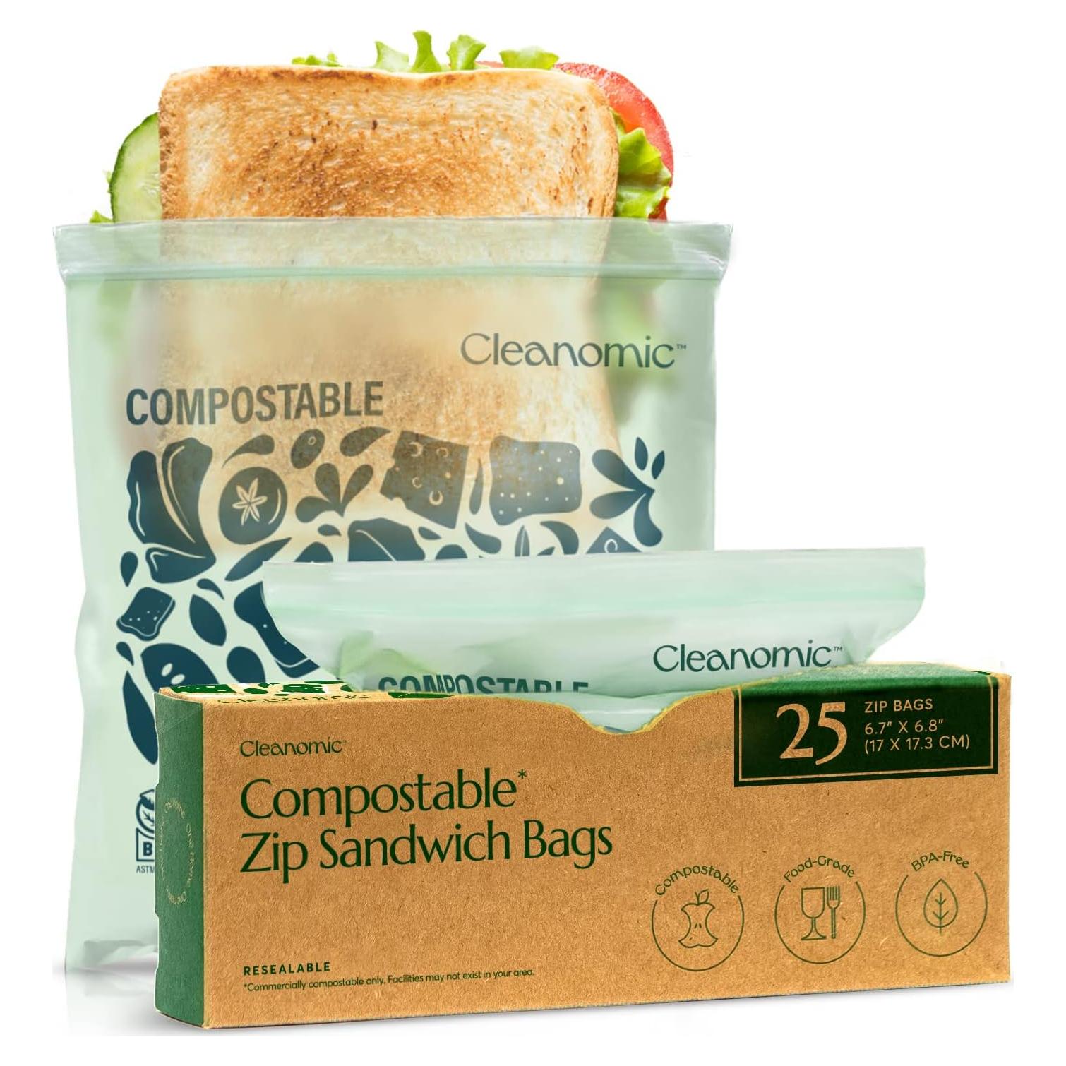Bolsas de Almacenamiento Compostables Cleanomic 25 Unidades Sándwich