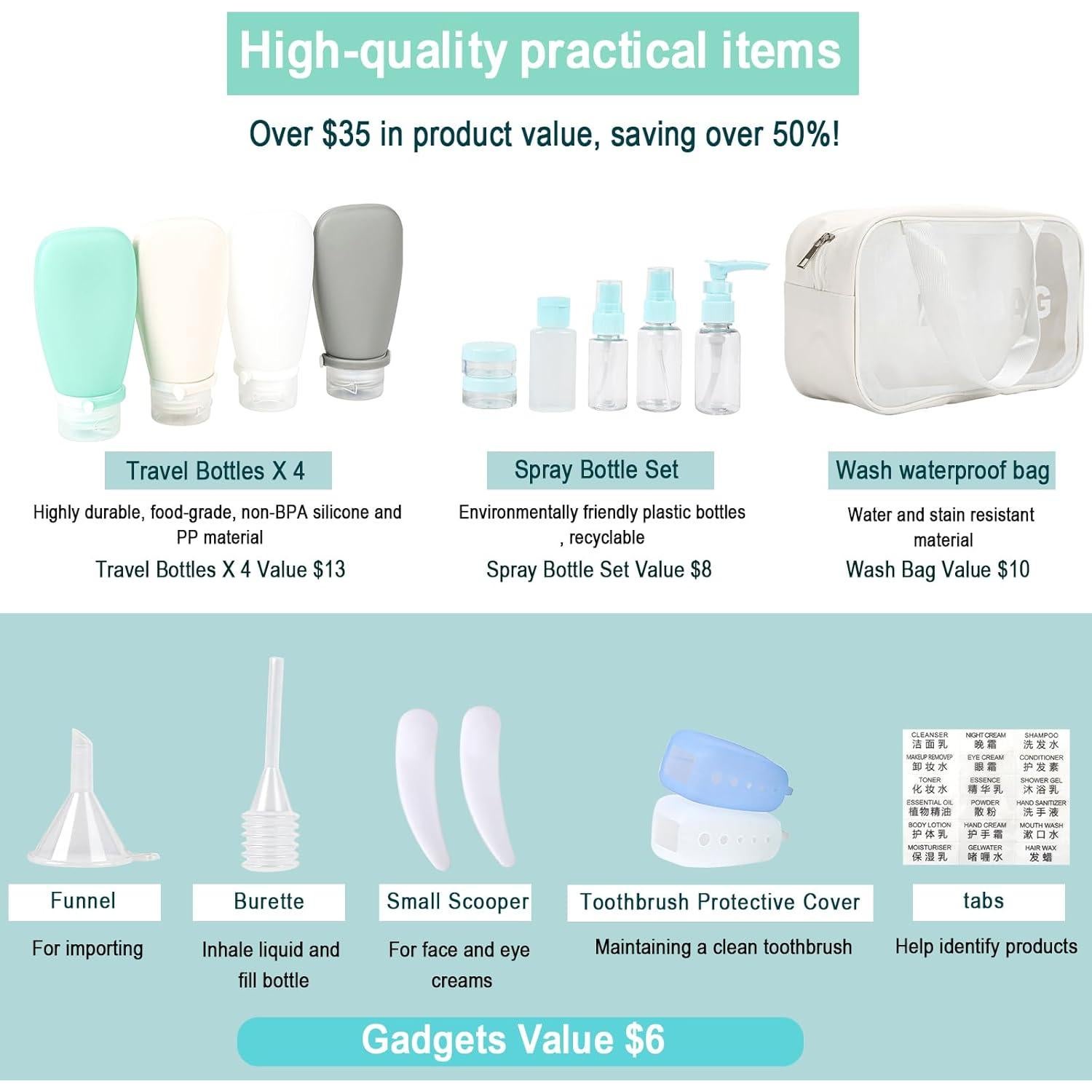 Juego de Aseo de Viaje 18 Piezas DingCo - Aprobado TSA