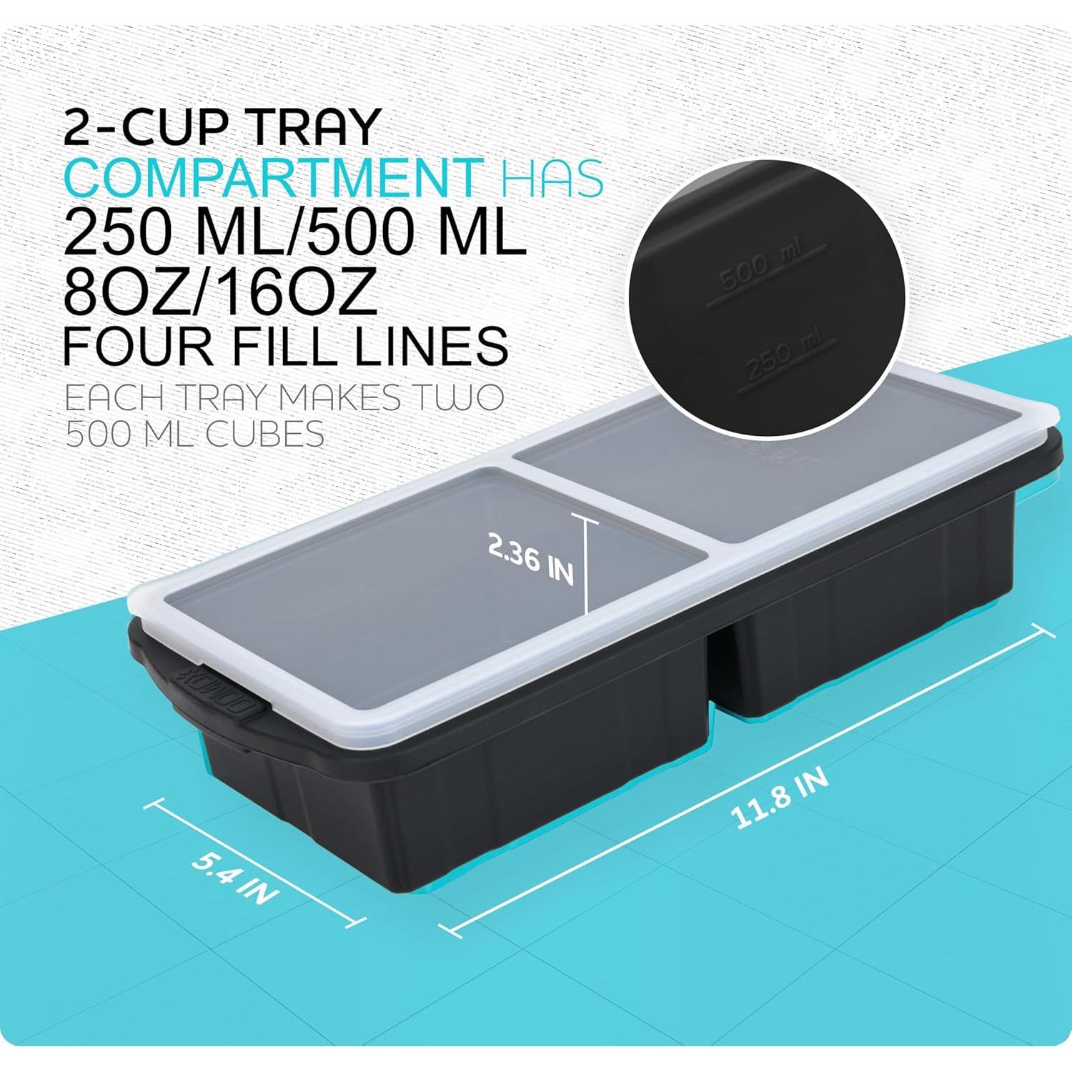 Bandeja de Congelador de Silicona Xomoo 2 Tazas - 4 Cubos 500ml