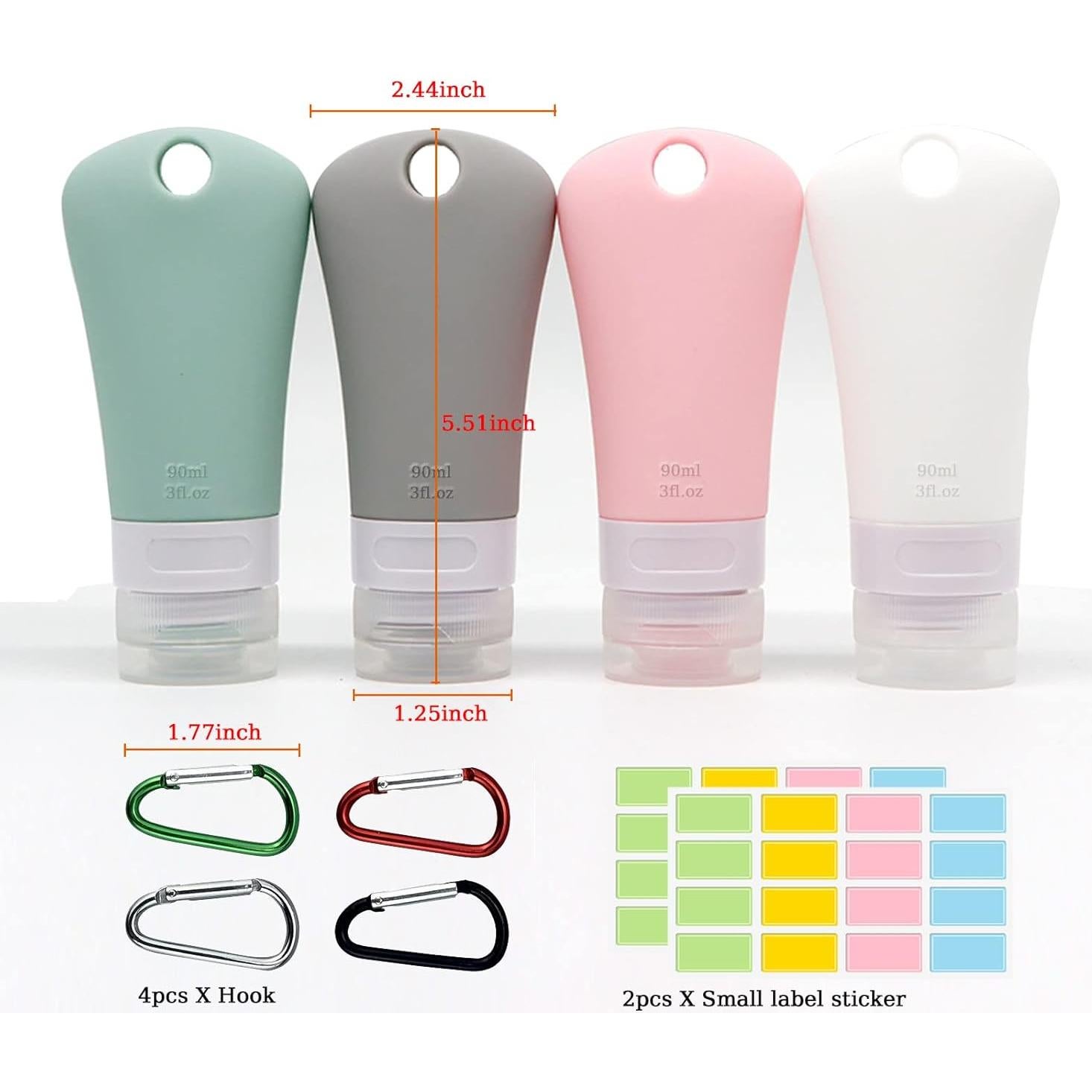 Juego de Botellas de Silicona BetterJonny 4 Pcs 89.8 ml Viaje