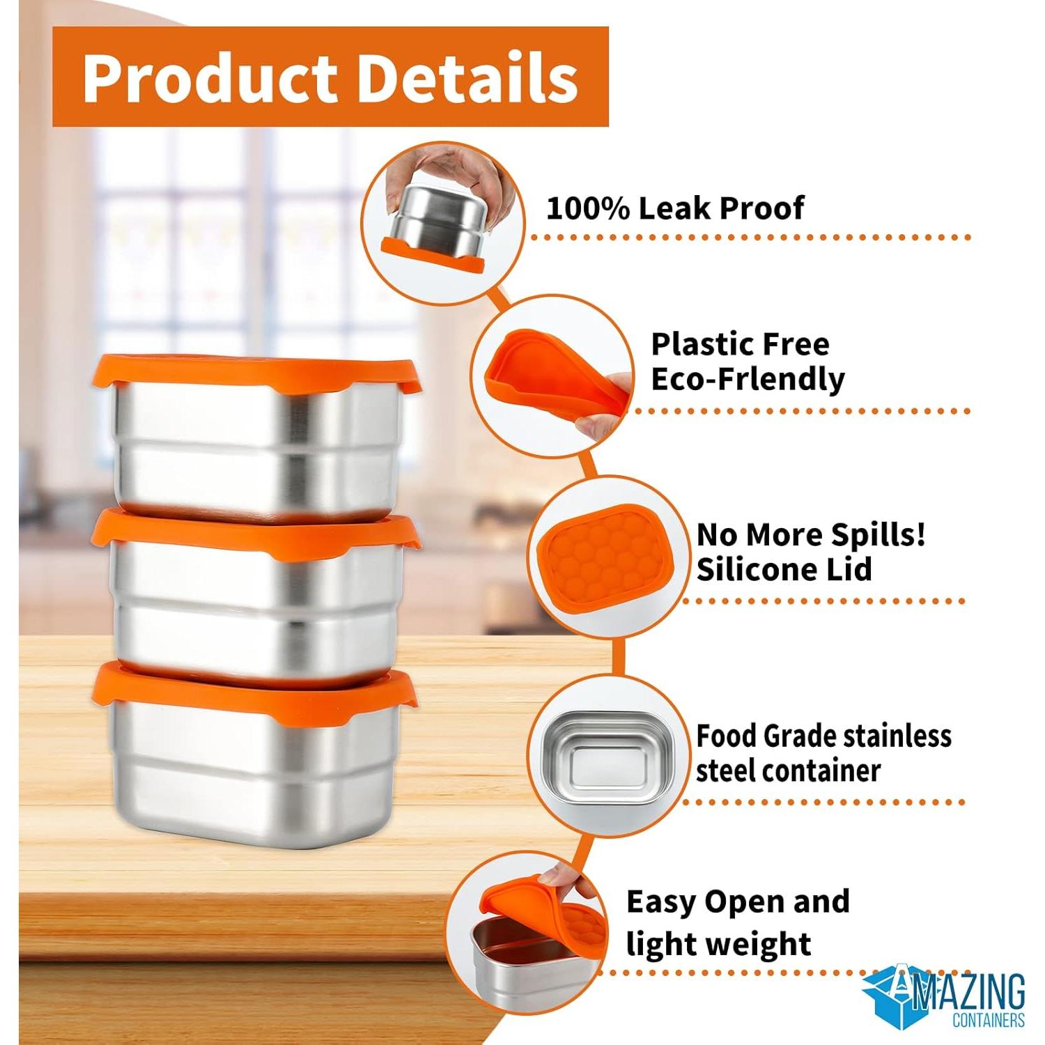 Contenedores de Aperitivos Acero Inoxidable 230ml 3 Piezas