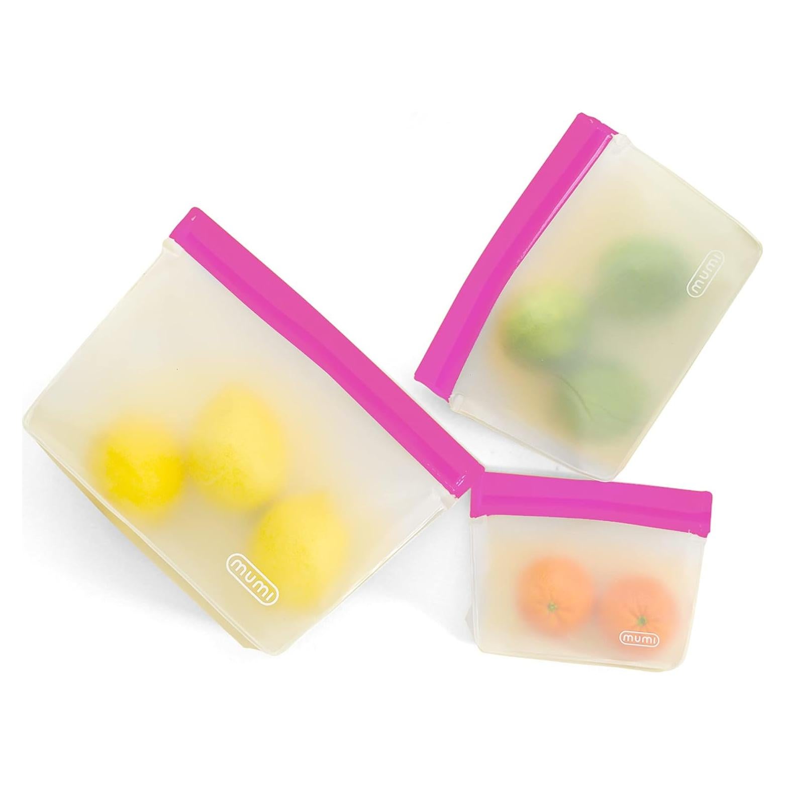 Set de 3 Bolsas Reutilizables MUMI de Silicona Rosa - Herméticas