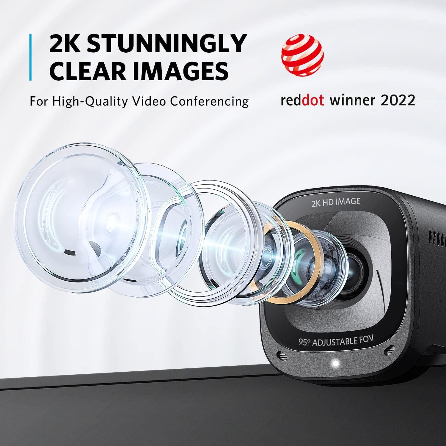 AnkerWork Anker PowerConf C200 2K Webcam with Microphone for Laptop, Computer Camera, Web Camera with AI-Noise Canceling Mics, Stereo Mics, Adjustable Field of View, Low-Light Correction (Renewed)