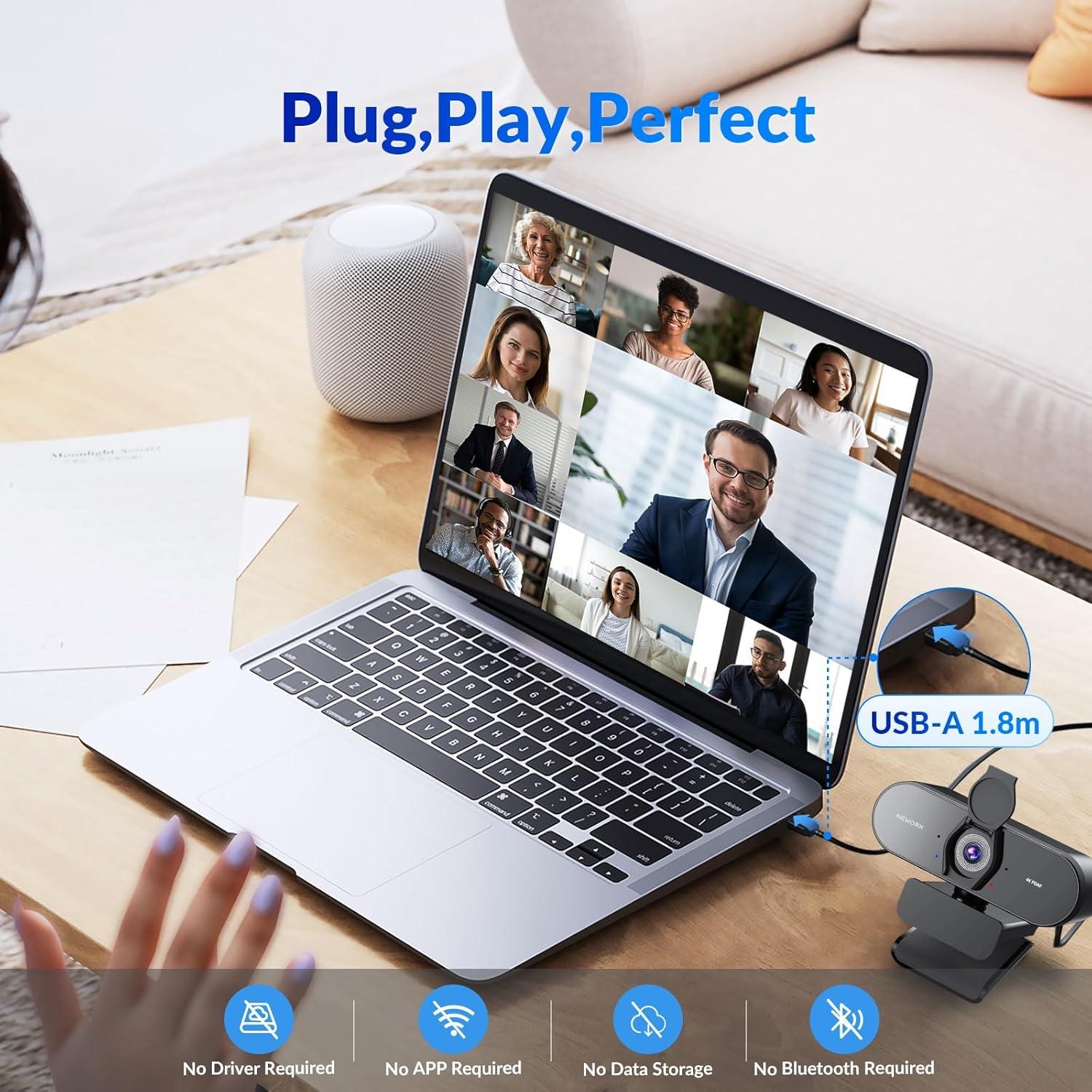 Cámara Web 4K NEWORK EasyCam 502, Autofoco PDAF, USB Plug&Play