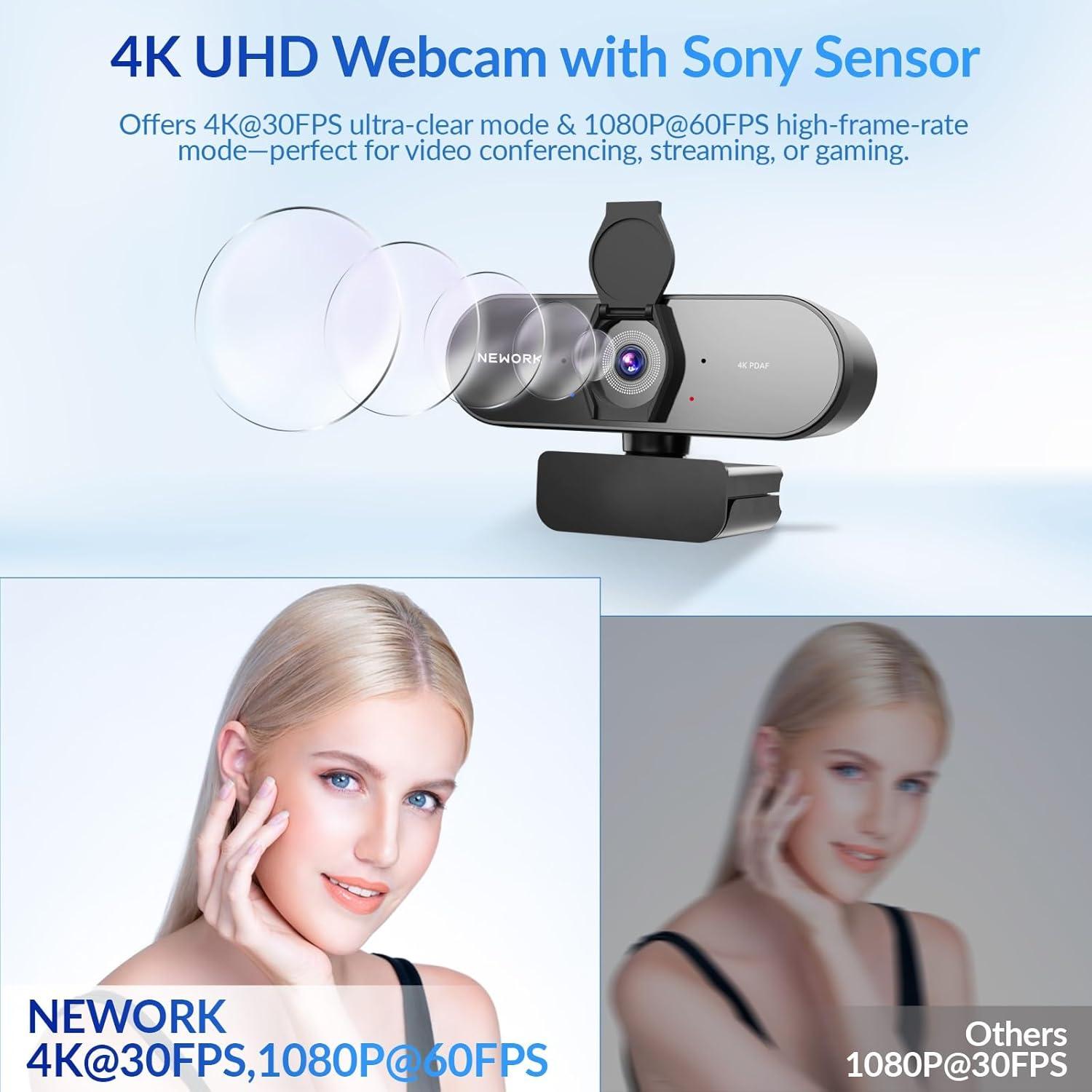 Cámara Web 4K NEWORK EasyCam 502, Autofoco PDAF, USB Plug&Play