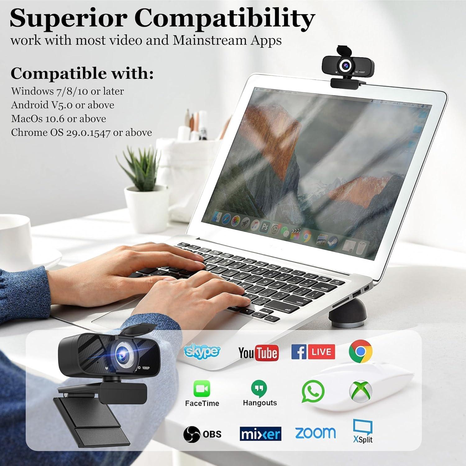 Cámara Web Full HD 1080P SZGIARUY con Micrófono y Trípode