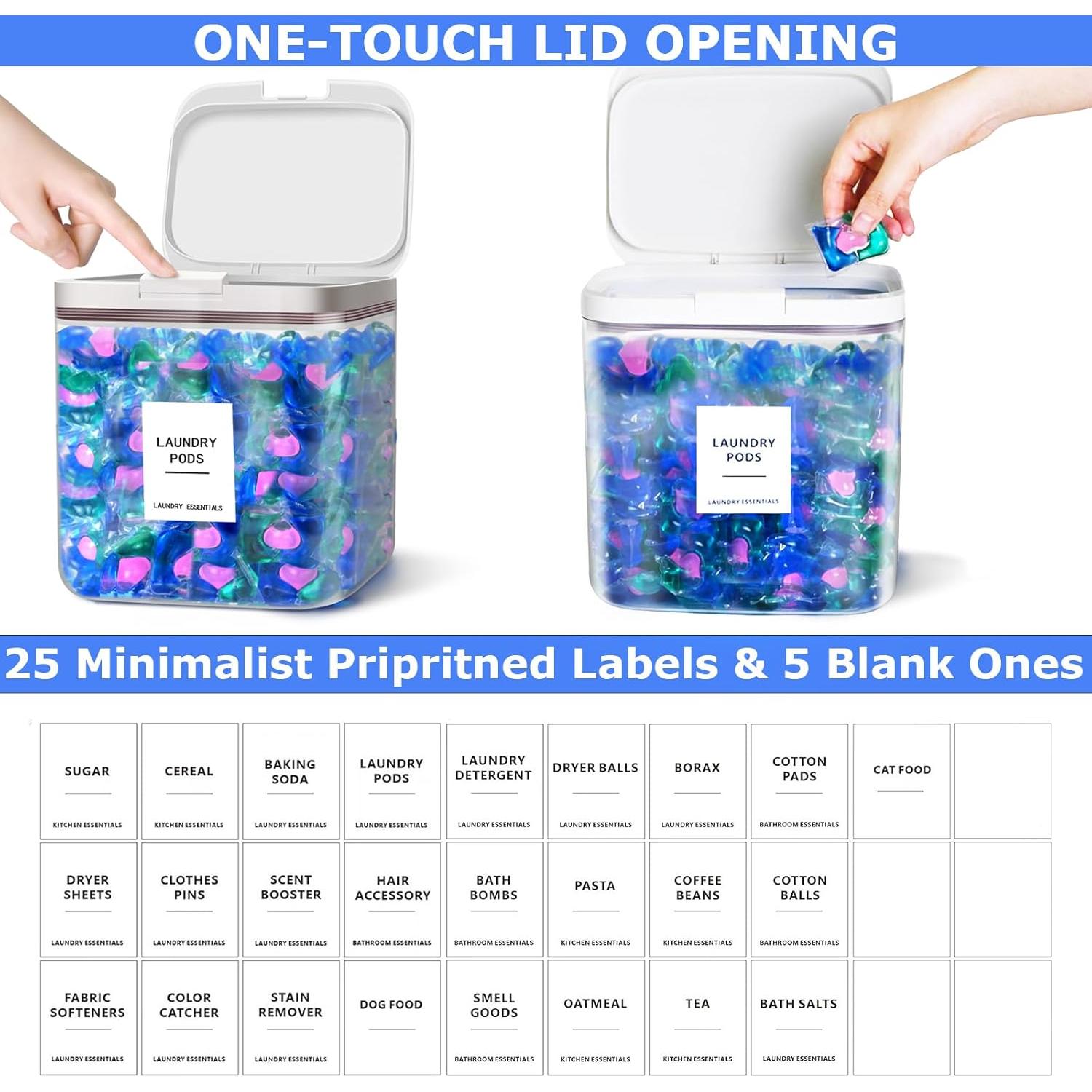 Contenedor de Lavandería MUVEKA 5.5L con Etiquetas y Cuchara