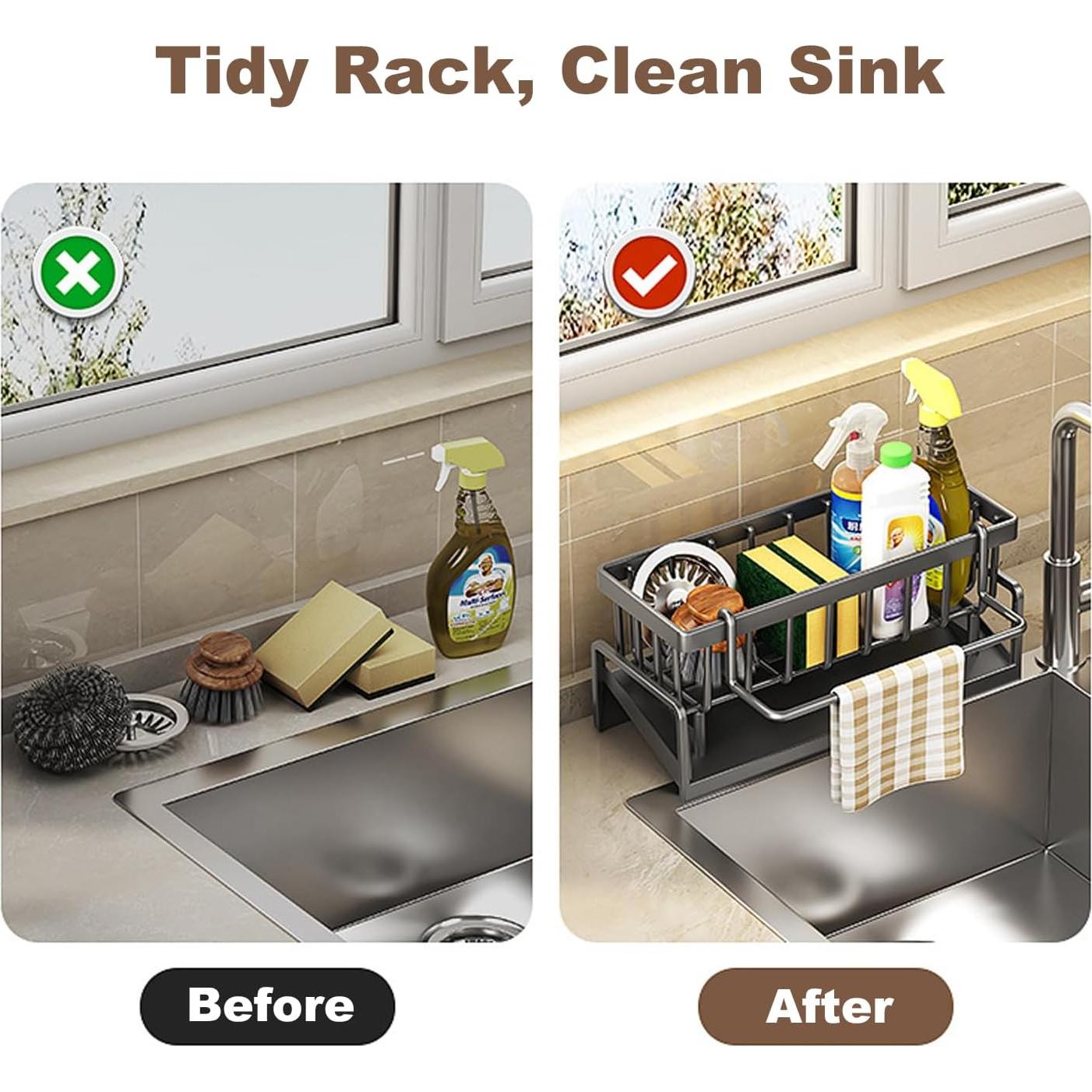 Soporte para Esponjas de Fregadero ALMNCBH, Acero al Carbono, Negro