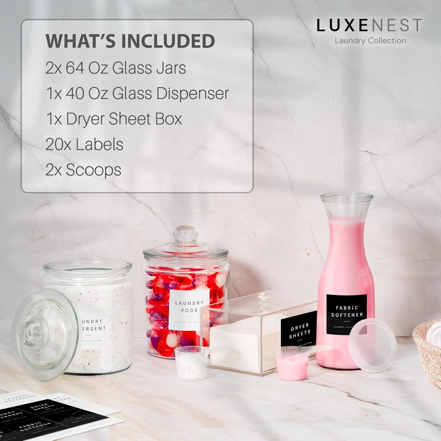 Juego de Almacenamiento para Lavandería Luxenest - 2 Tarros Vidrio 64 Oz