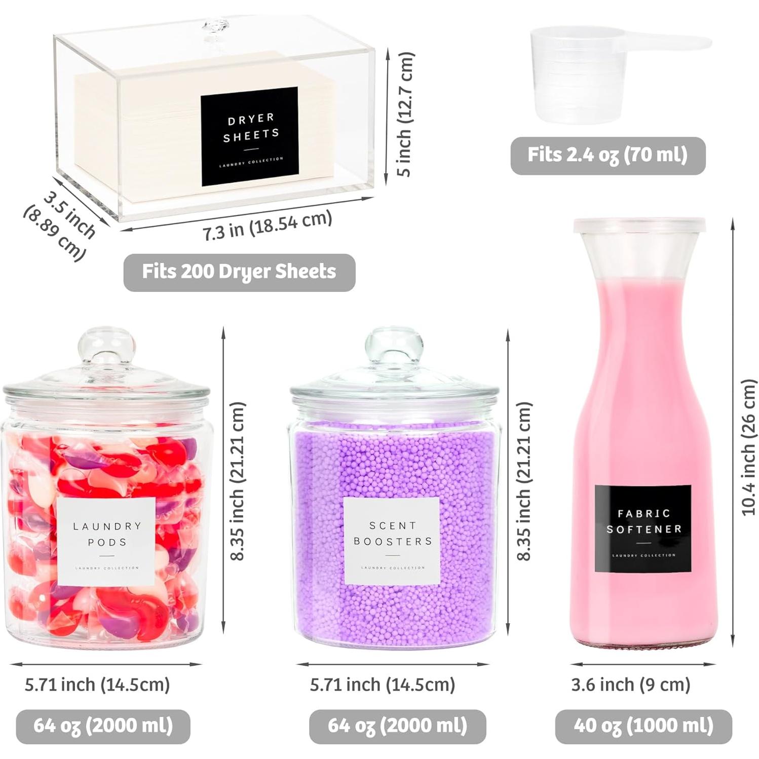 Juego de Almacenamiento para Lavandería Luxenest - 2 Tarros Vidrio 64 Oz