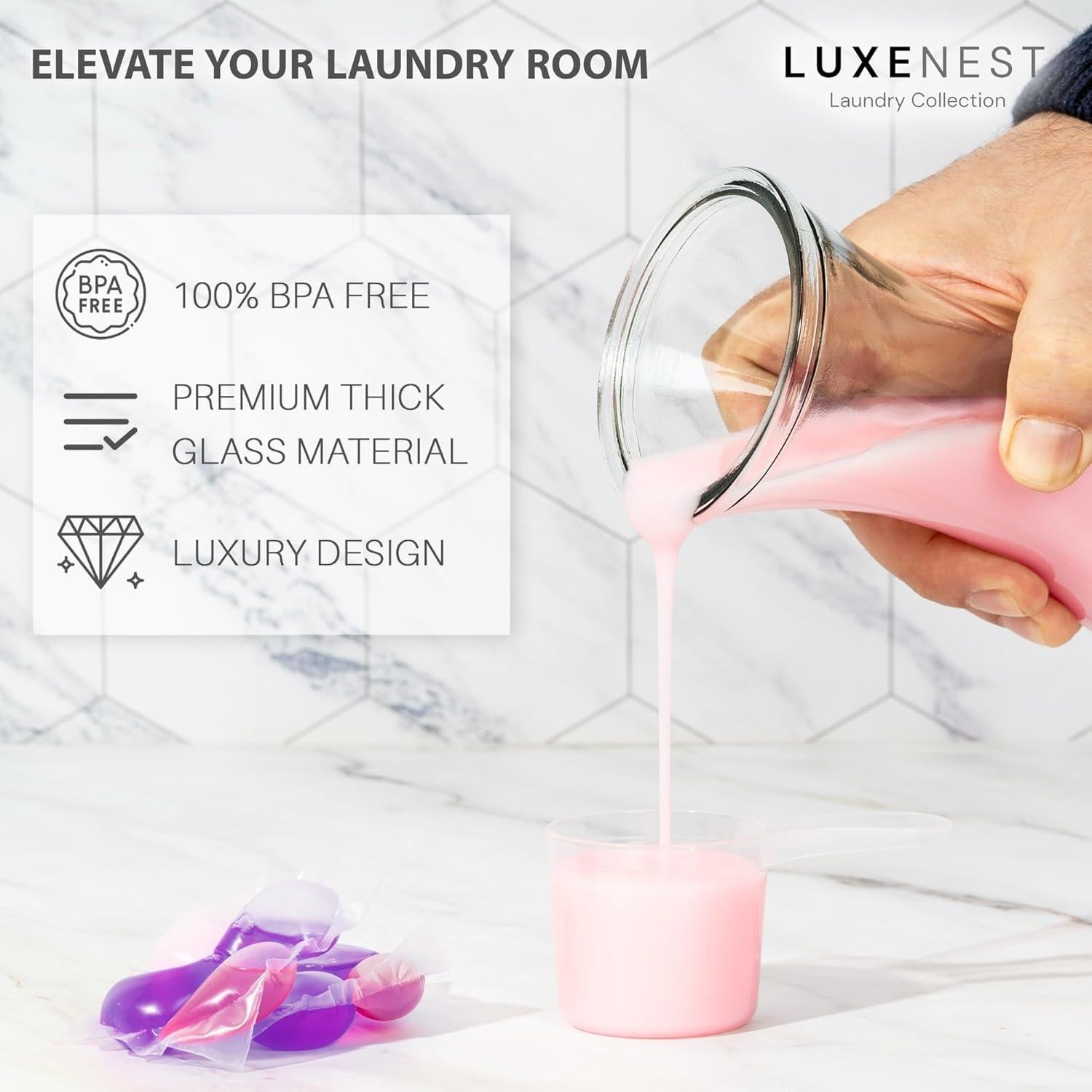 Juego de Almacenamiento para Lavandería Luxenest - 2 Tarros Vidrio 64 Oz