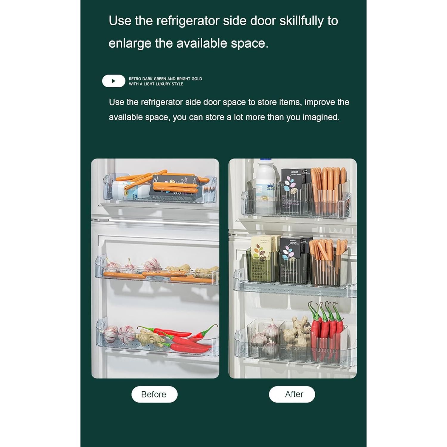 Set of 2 Storage Organizer Bins Wall Mounted Floating Shelves Fridge Organizer Stackable Clear Plastic Storage Bins for Wall, Refrigerator, Kitchen, Bathroom, Countertops, Pantry, BPA Free (Clear)