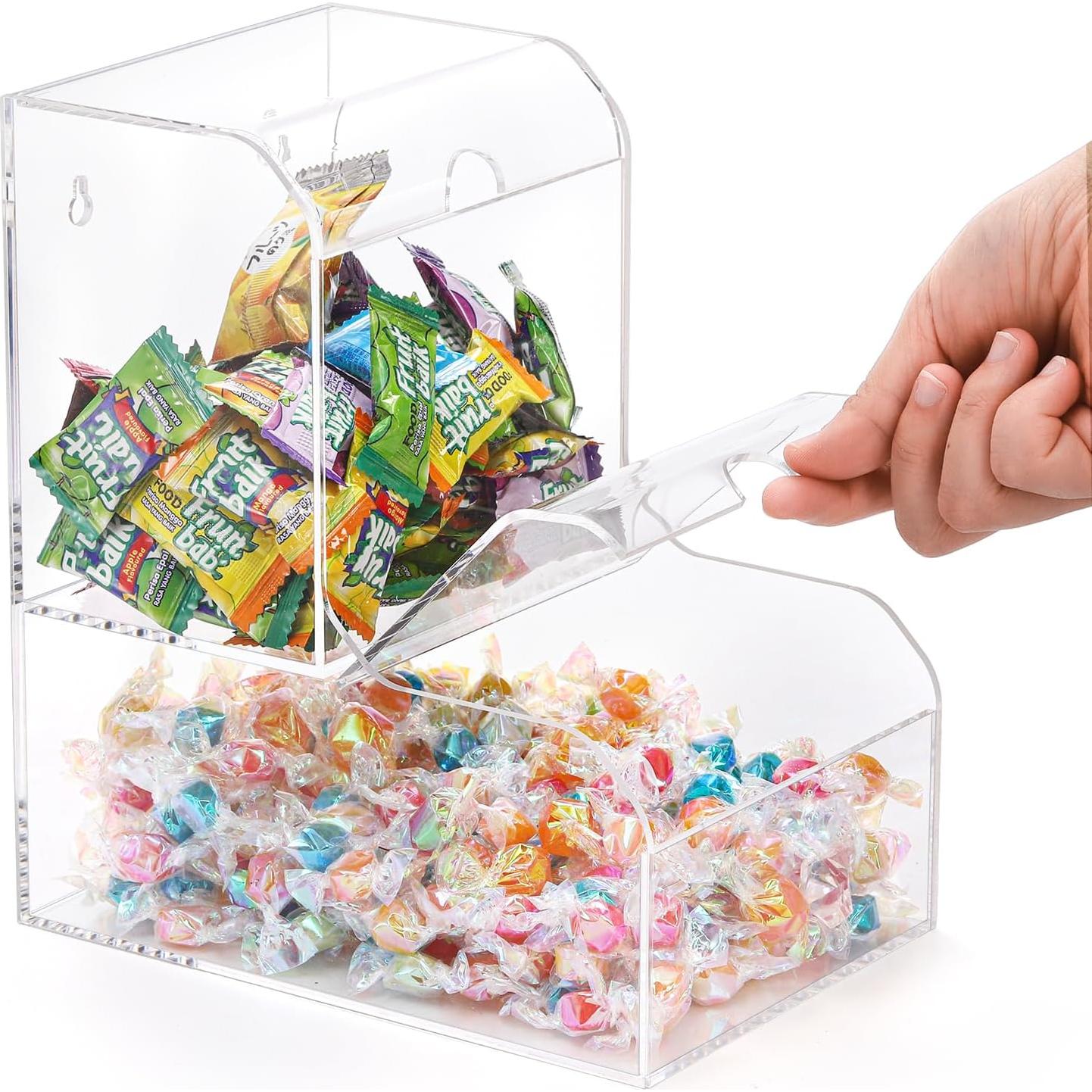 TOPZEA Laundry Pods Container, Wall Mounted Acrylic Candy Snack Dispenser Bin with Hinged Lids, Dishwasher Pod & Sponge Holder Stackable Storage Box for Coffee Bar, Kitchen & Laundry Room Organization