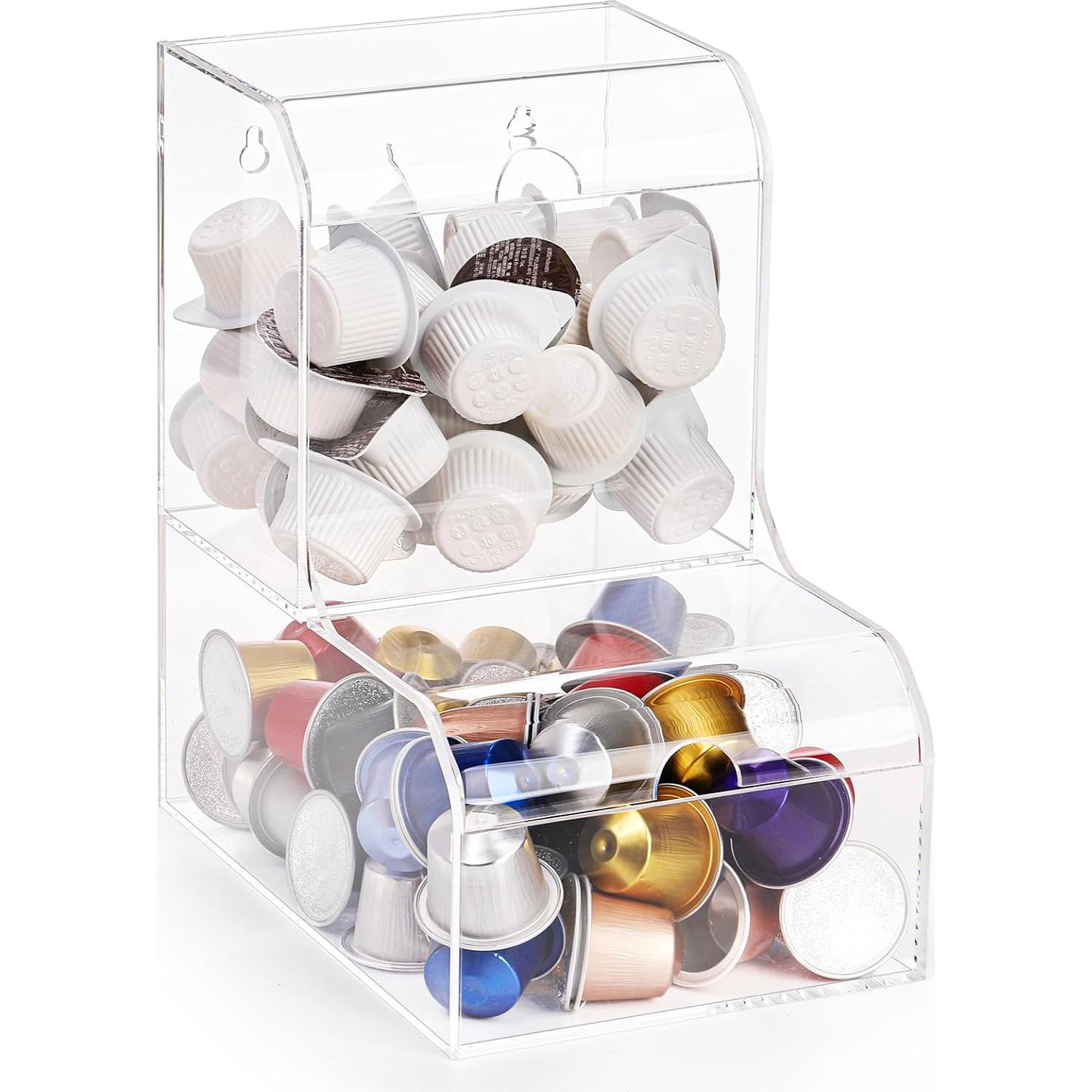 TOPZEA Laundry Pods Container, Wall Mounted Acrylic Candy Snack Dispenser Bin with Hinged Lids, Dishwasher Pod & Sponge Holder Stackable Storage Box for Coffee Bar, Kitchen & Laundry Room Organization