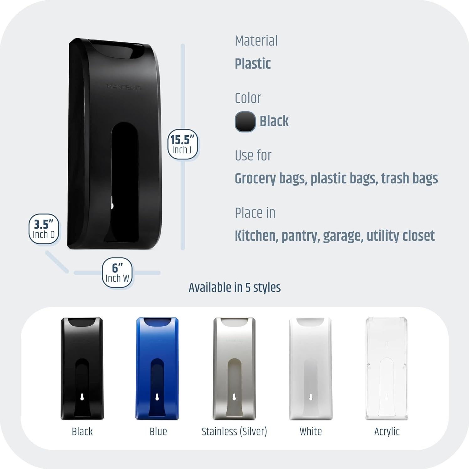 Soporte para Bolsas de Plástico Manterio Montado en Pared Negro